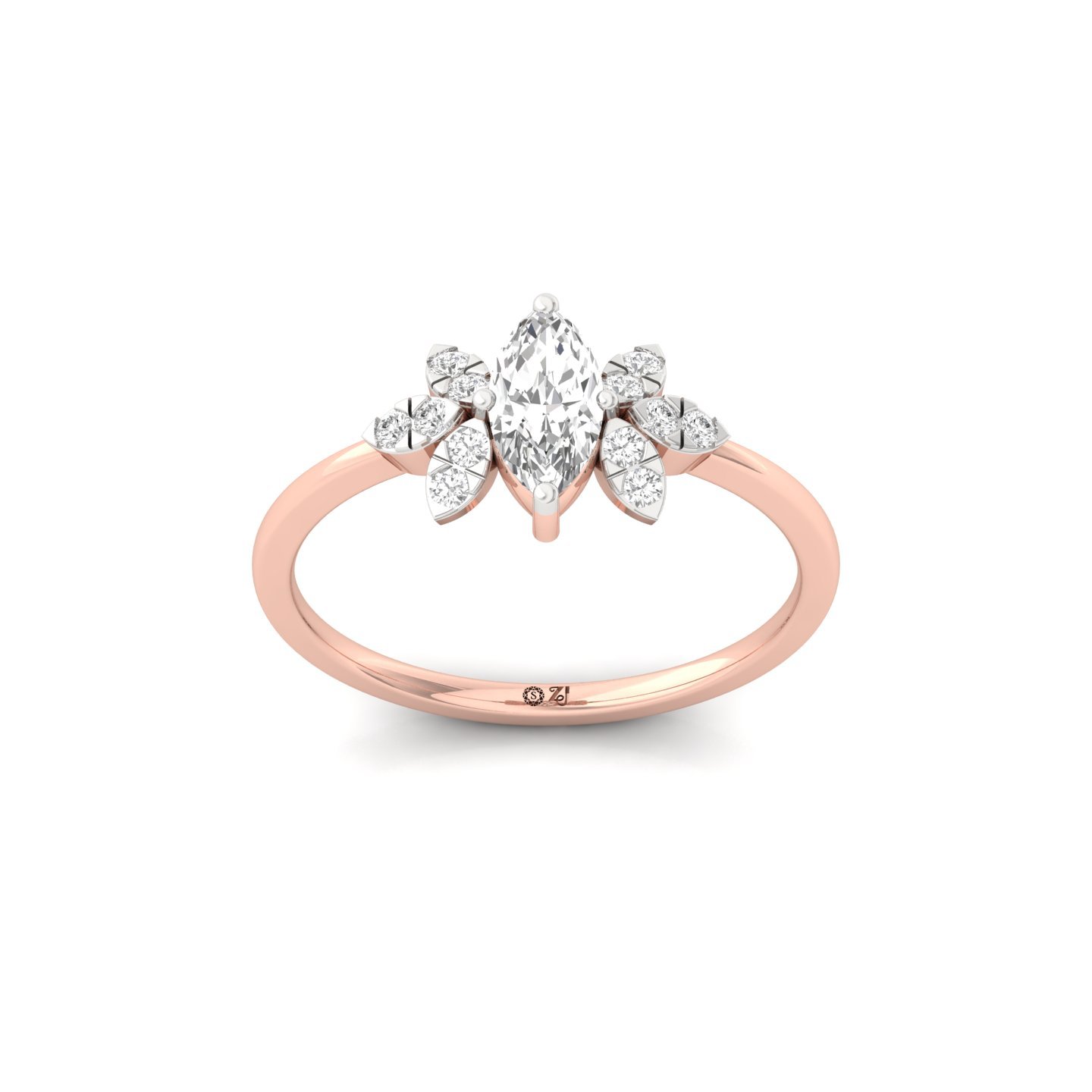 Marquise Cut Diamond Cluster Engagement Ring | Elegant Lab Grown CVD Diamond Ring | 925 Silver | 10K | 14K | 18K - Rose Gold Main View