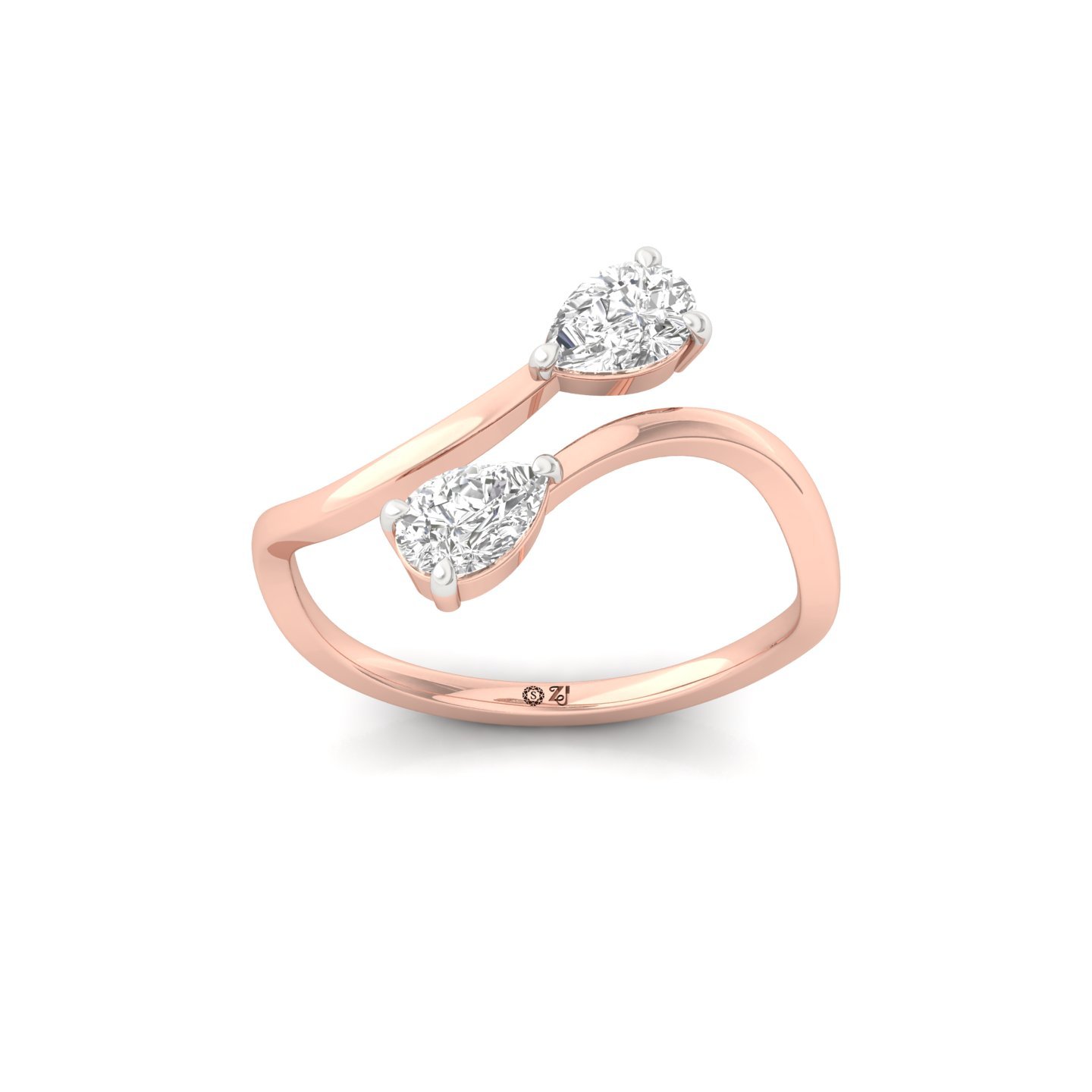 Pear Cut Toi et Moi Diamond Ring | Lab Grown CVD Diamond Two Stone Ring of Love | 925 Silver | 10K | 14K | 18K - Rose Gold Main View