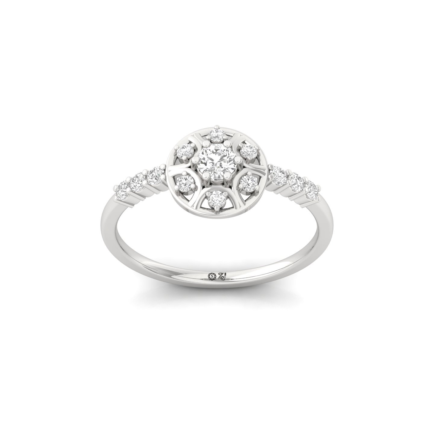 Round Cut Diamond Floral Halo Ring | Lab Grown CVD Diamond Engagement Ring | 925 Silver | 10K | 14K | 18K - Main View