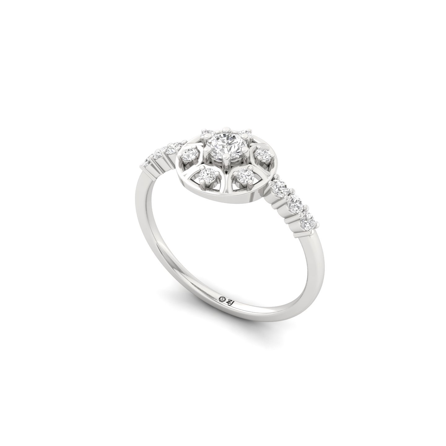 Round Cut Diamond Floral Halo Ring | Lab Grown CVD Diamond Engagement Ring | 925 Silver | 10K | 14K | 18K - View 2