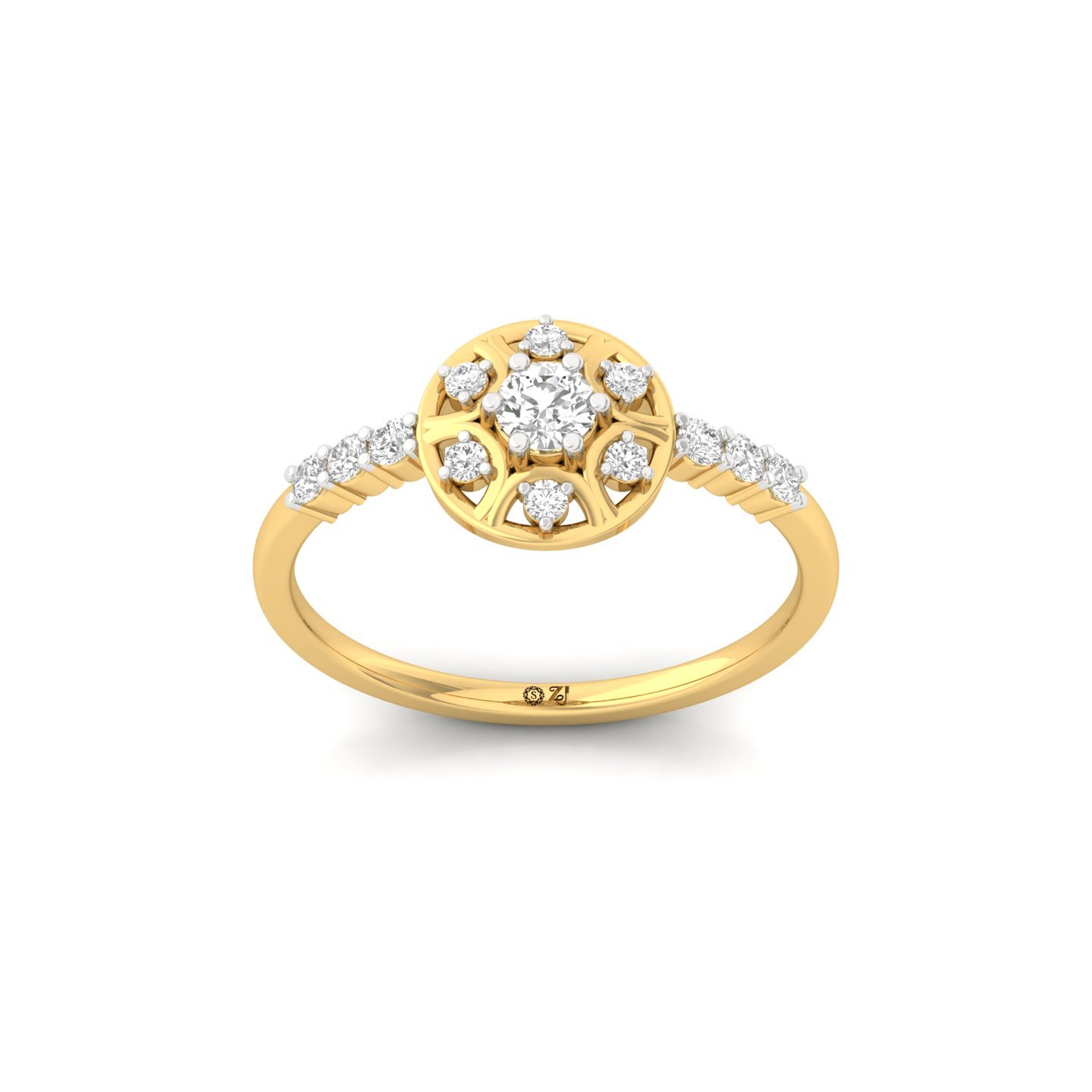 Round Cut Diamond Floral Halo Ring | Lab Grown CVD Diamond Engagement Ring | 925 Silver | 10K | 14K | 18K - Gold Main View