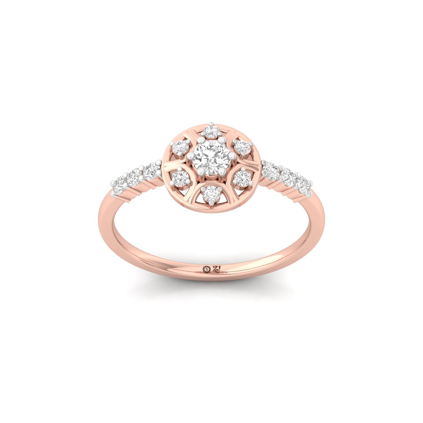 Round Cut Diamond Floral Halo Ring | Lab Grown CVD Diamond Engagement Ring | 925 Silver | 10K | 14K | 18K - Rose Gold Main View
