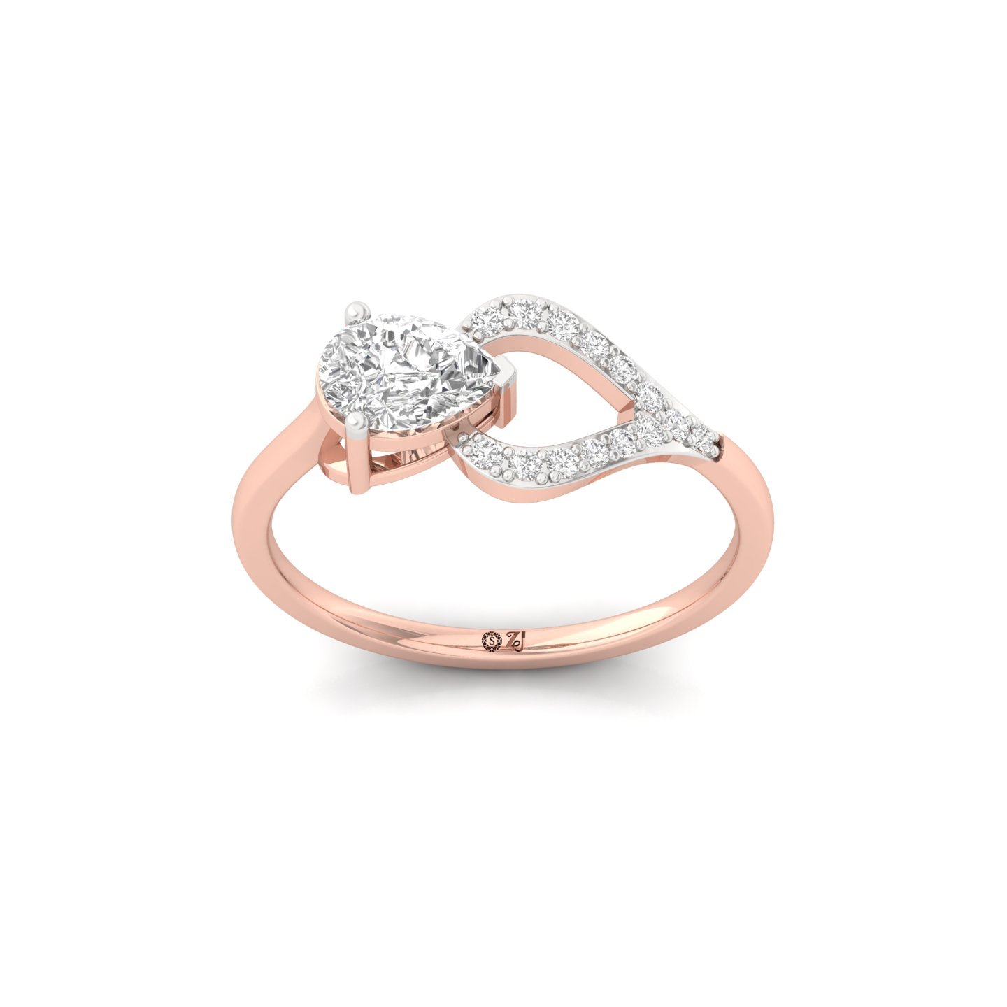 Pear Cut Diamond Halo Engagement Ring | Lab Grown CVD Diamond Teardrop Ring | 925 Silver | 10K | 14K | 18K - Rose Gold Main View