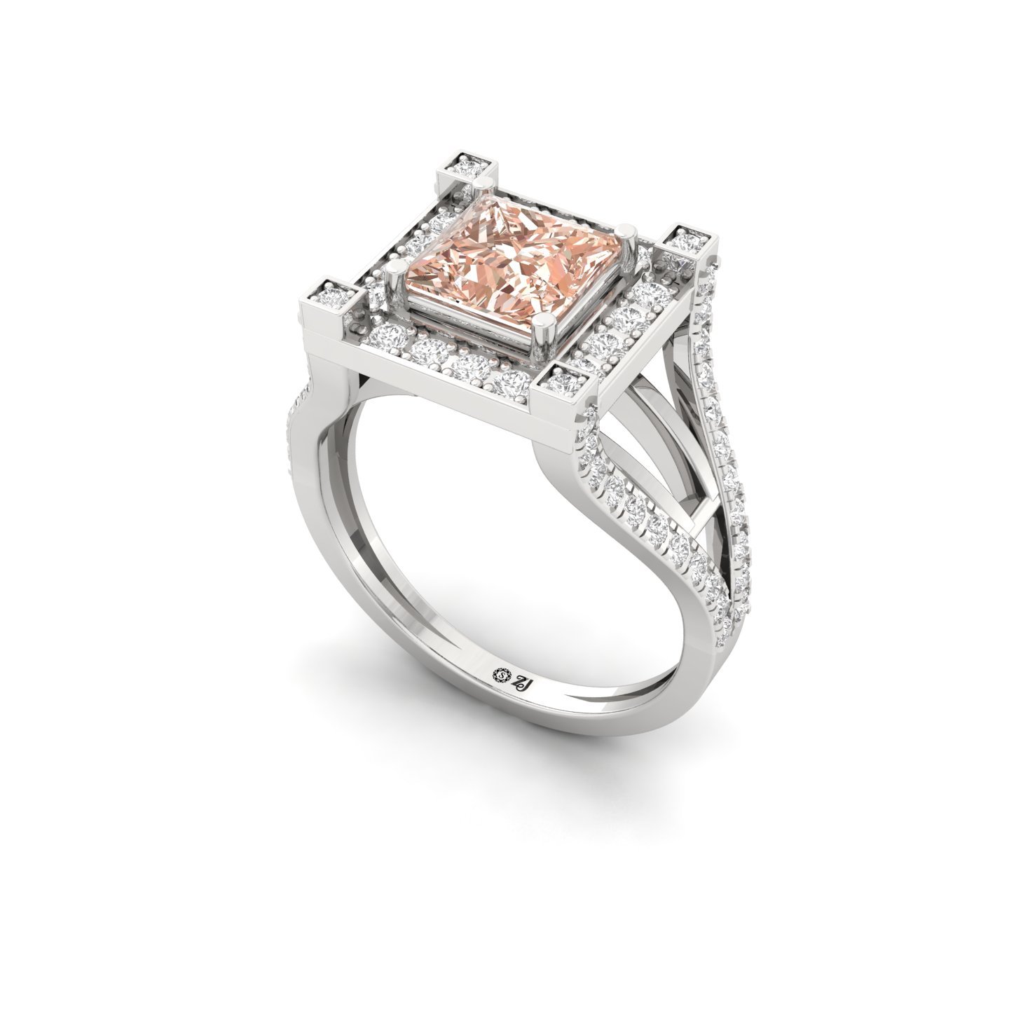 Princess Cut Fancy Pink Diamond Halo Engagement Ring | Lab Grown CVD Diamond Statement Ring | 925 Silver | 10K | 14K | 18K - View 2