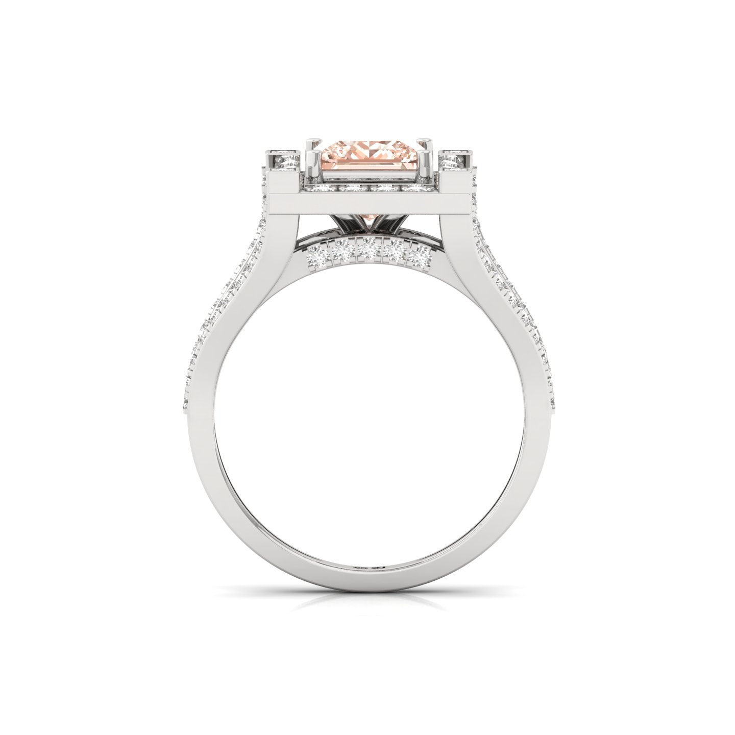 Princess Cut Fancy Pink Diamond Halo Engagement Ring | Lab Grown CVD Diamond Statement Ring | 925 Silver | 10K | 14K | 18K - View 3