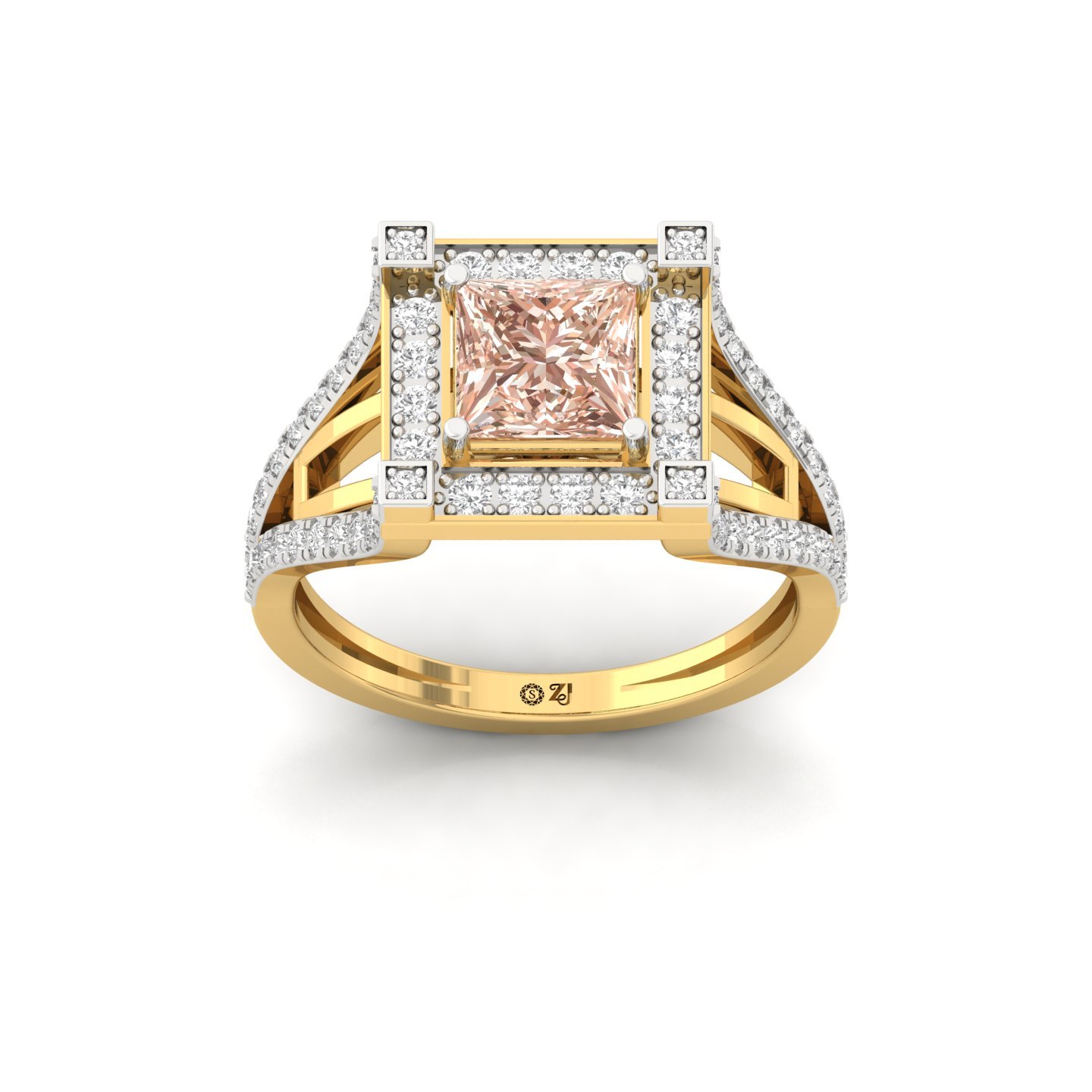 Princess Cut Fancy Pink Diamond Halo Engagement Ring | Lab Grown CVD Diamond Statement Ring | 925 Silver | 10K | 14K | 18K - Gold Main View