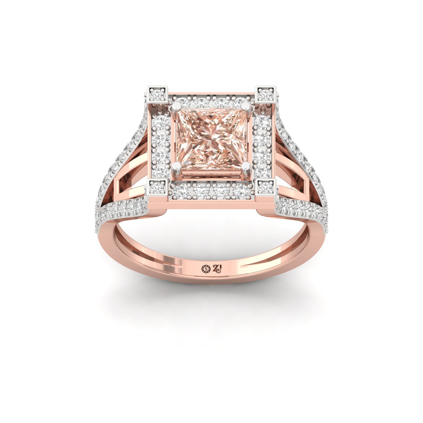 Princess Cut Fancy Pink Diamond Halo Engagement Ring | Lab Grown CVD Diamond Statement Ring | 925 Silver | 10K | 14K | 18K - Rose Gold Main View