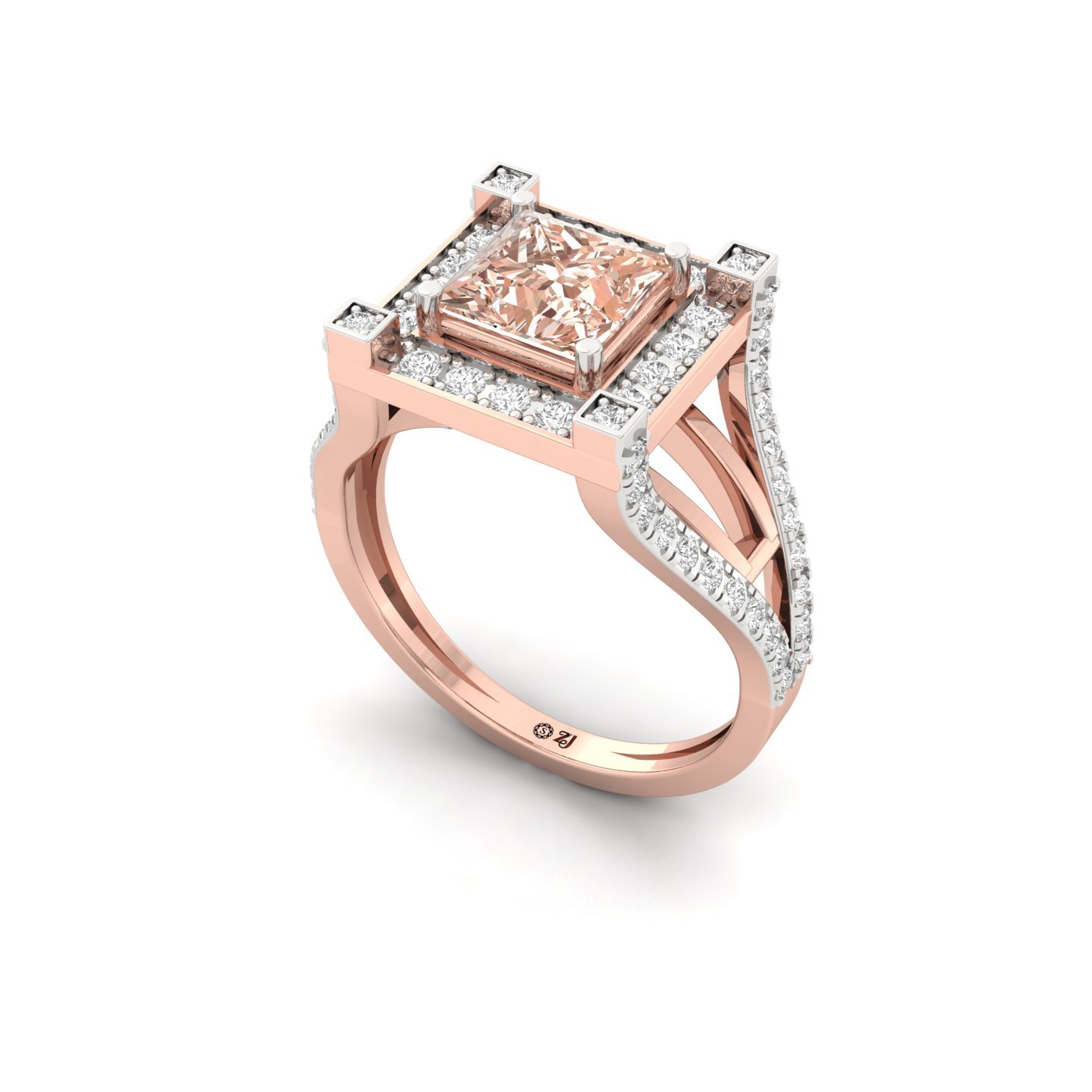 Princess Cut Fancy Pink Diamond Halo Engagement Ring | Lab Grown CVD Diamond Statement Ring | 925 Silver | 10K | 14K | 18K - View 2