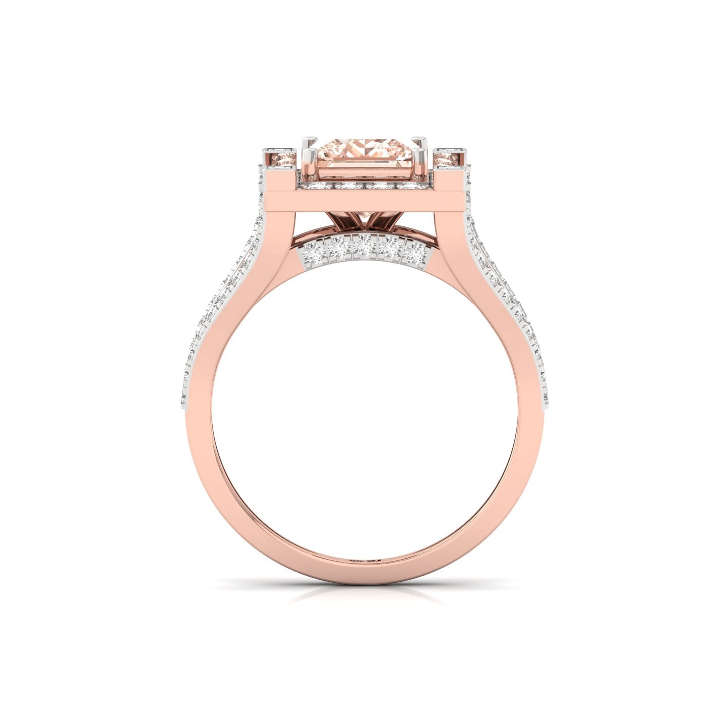 Princess Cut Fancy Pink Diamond Halo Engagement Ring | Lab Grown CVD Diamond Statement Ring | 925 Silver | 10K | 14K | 18K - View 3