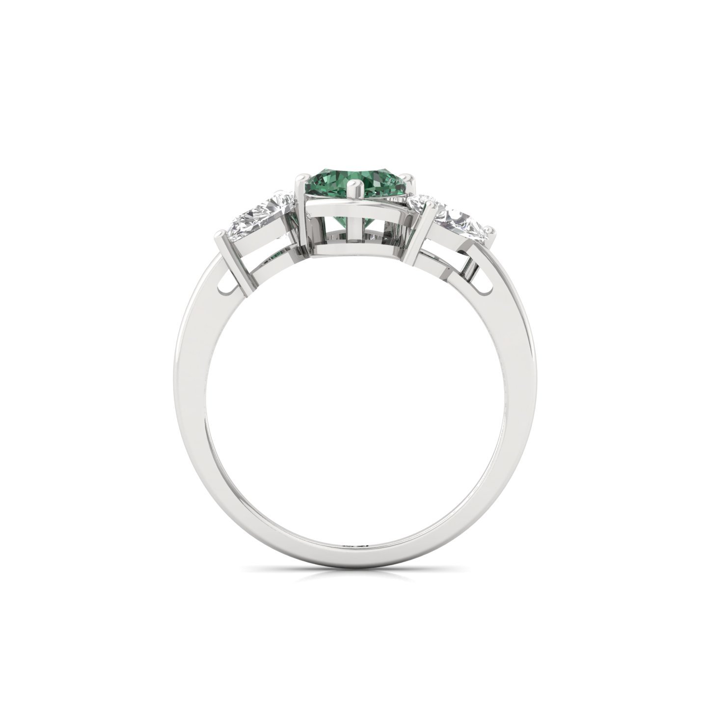 Cushion Square Green Diamond Three Stone Engagement Ring | Lab Grown CVD Diamond Ring with Pear Cut Accents | 925 Silver | 10K | 14K | 18K - View 3