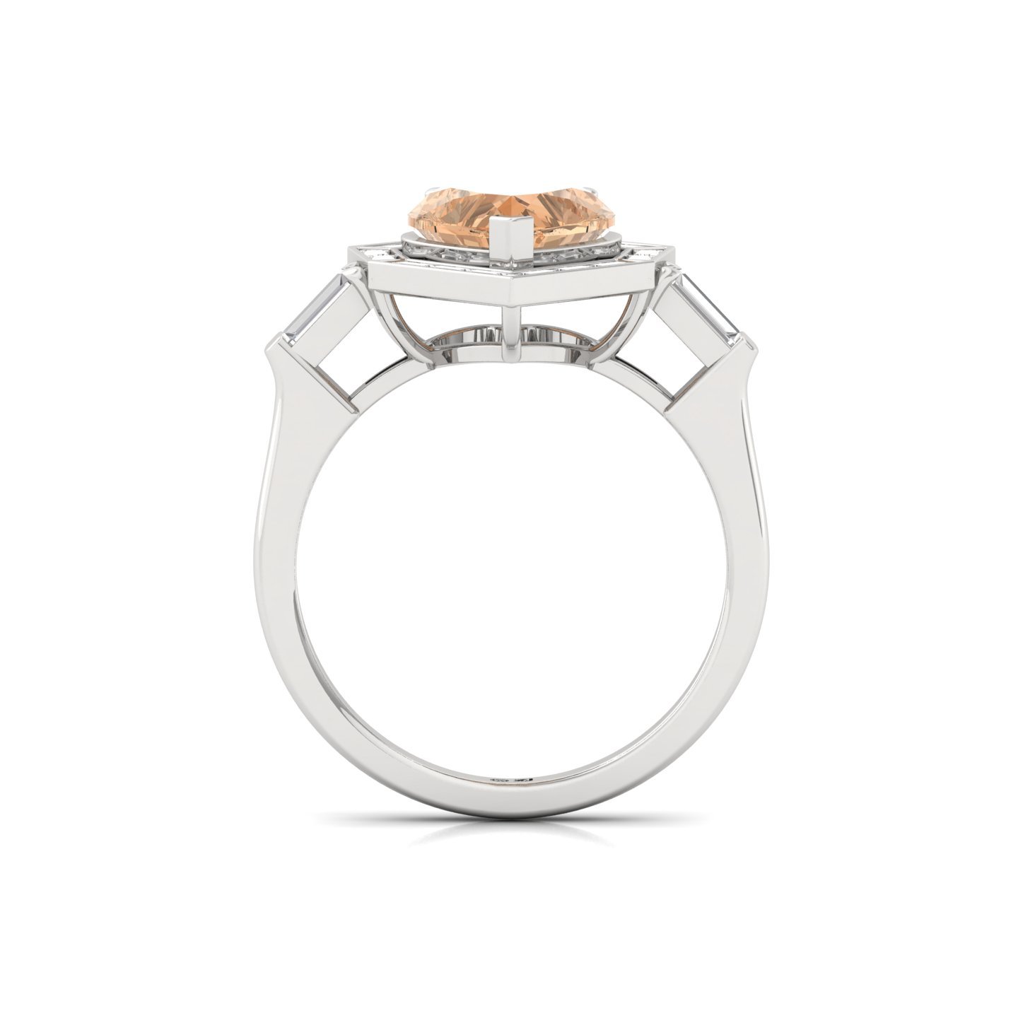 Heart Cut Fancy Peach Diamond Engagement Ring | Lab Grown CVD Diamond Ring with Baguette Halo | 925 Silver | 10K | 14K | 18K - View 3