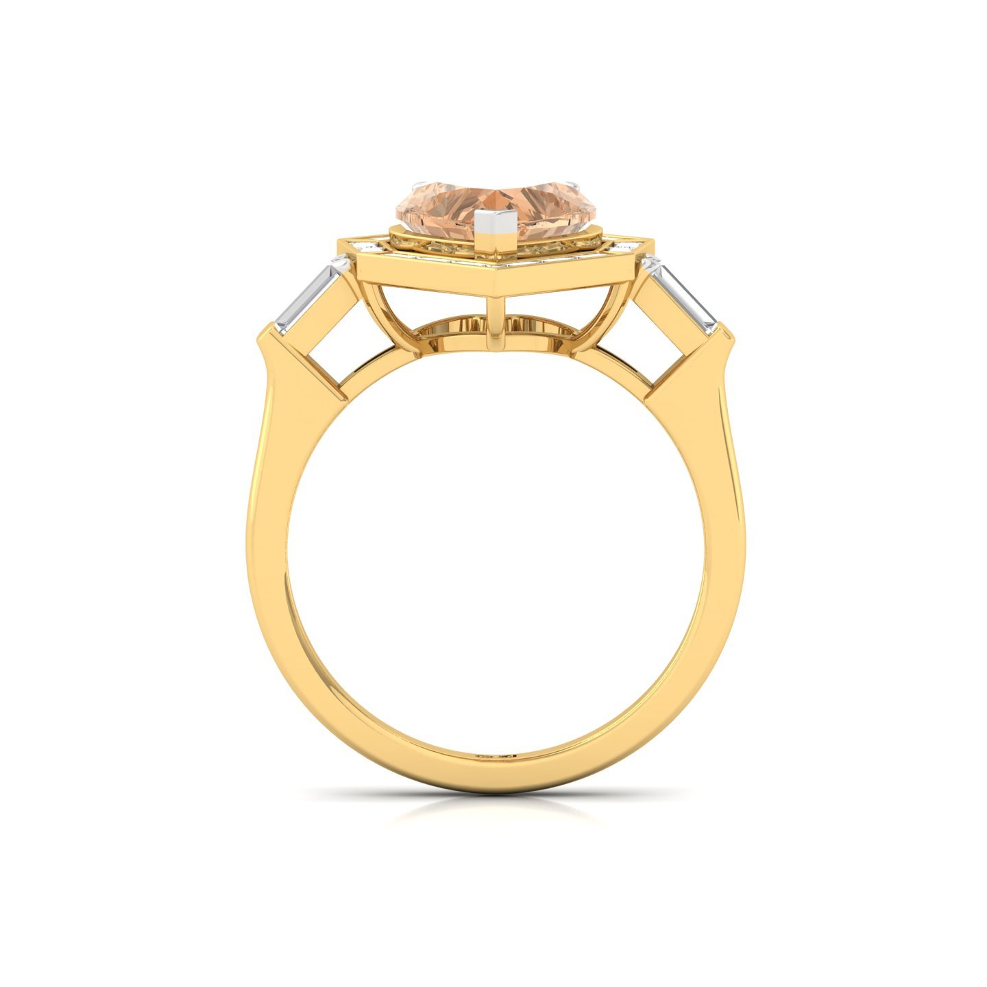 Heart Cut Fancy Peach Diamond Engagement Ring | Lab Grown CVD Diamond Ring with Baguette Halo | 925 Silver | 10K | 14K | 18K - View 3