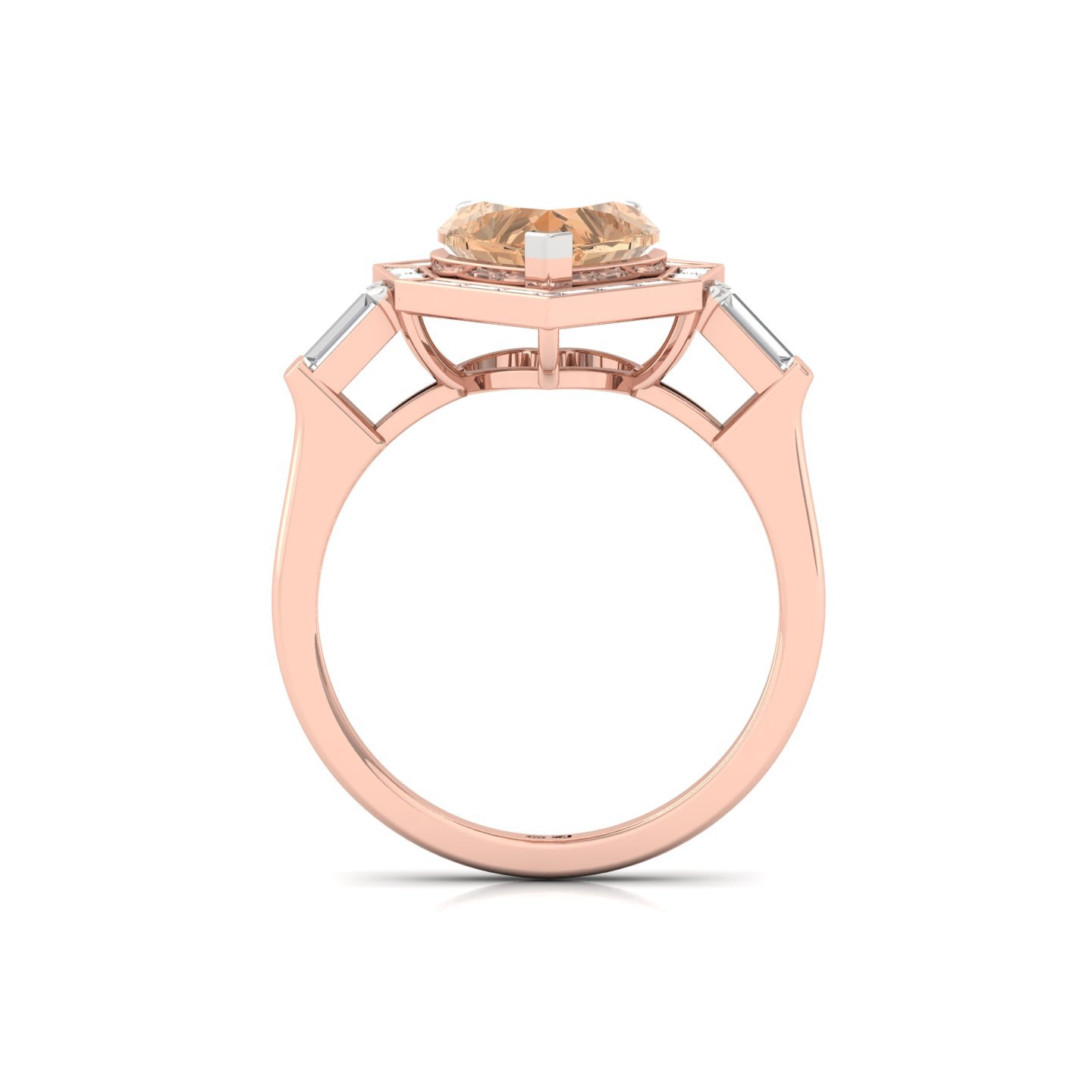 Heart Cut Fancy Peach Diamond Engagement Ring | Lab Grown CVD Diamond Ring with Baguette Halo | 925 Silver | 10K | 14K | 18K - View 3