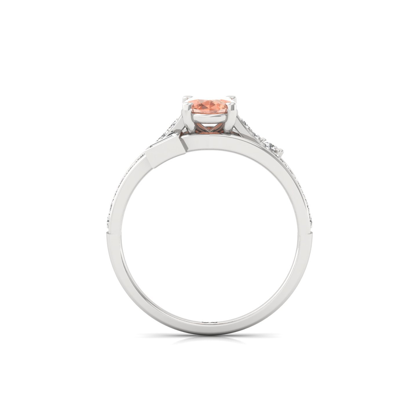 Oval Cut Fancy Peach Diamond Engagement Ring | Lab Grown CVD Diamond Ring with Side Stones & Baguette Accents | 925 Silver | 10K | 14K | 18K - View 3