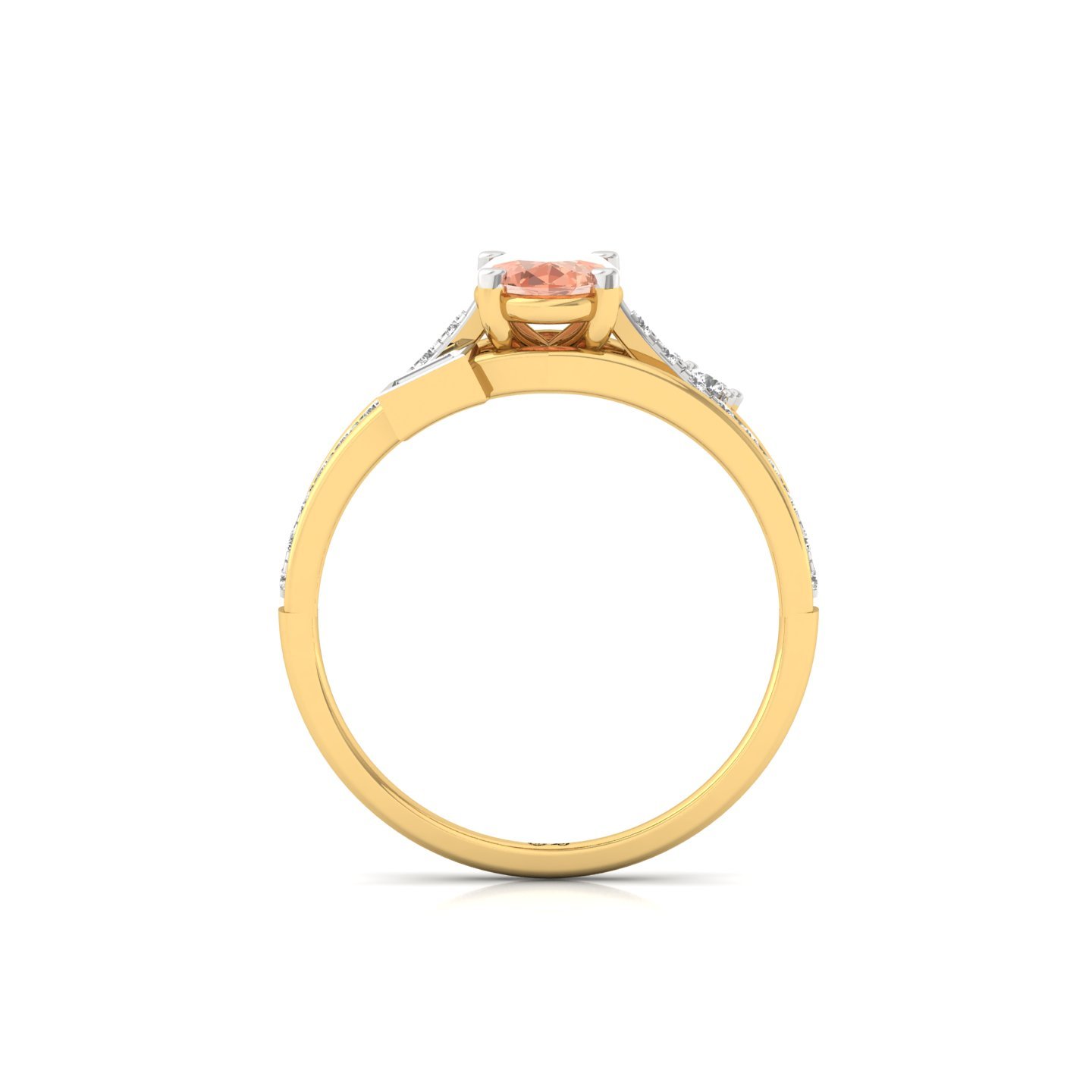 Oval Cut Fancy Peach Diamond Engagement Ring | Lab Grown CVD Diamond Ring with Side Stones & Baguette Accents | 925 Silver | 10K | 14K | 18K - View 3