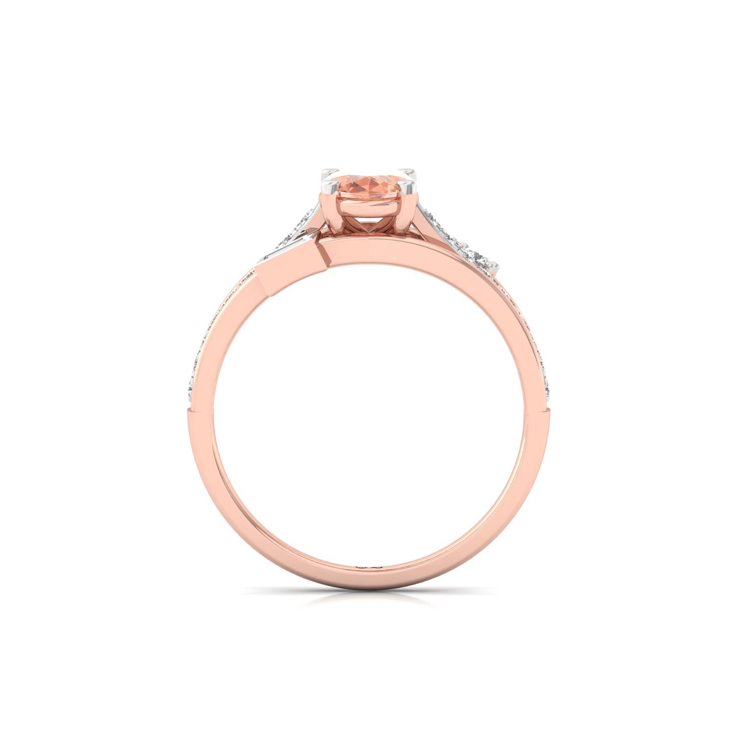 Oval Cut Fancy Peach Diamond Engagement Ring | Lab Grown CVD Diamond Ring with Side Stones & Baguette Accents | 925 Silver | 10K | 14K | 18K - View 3