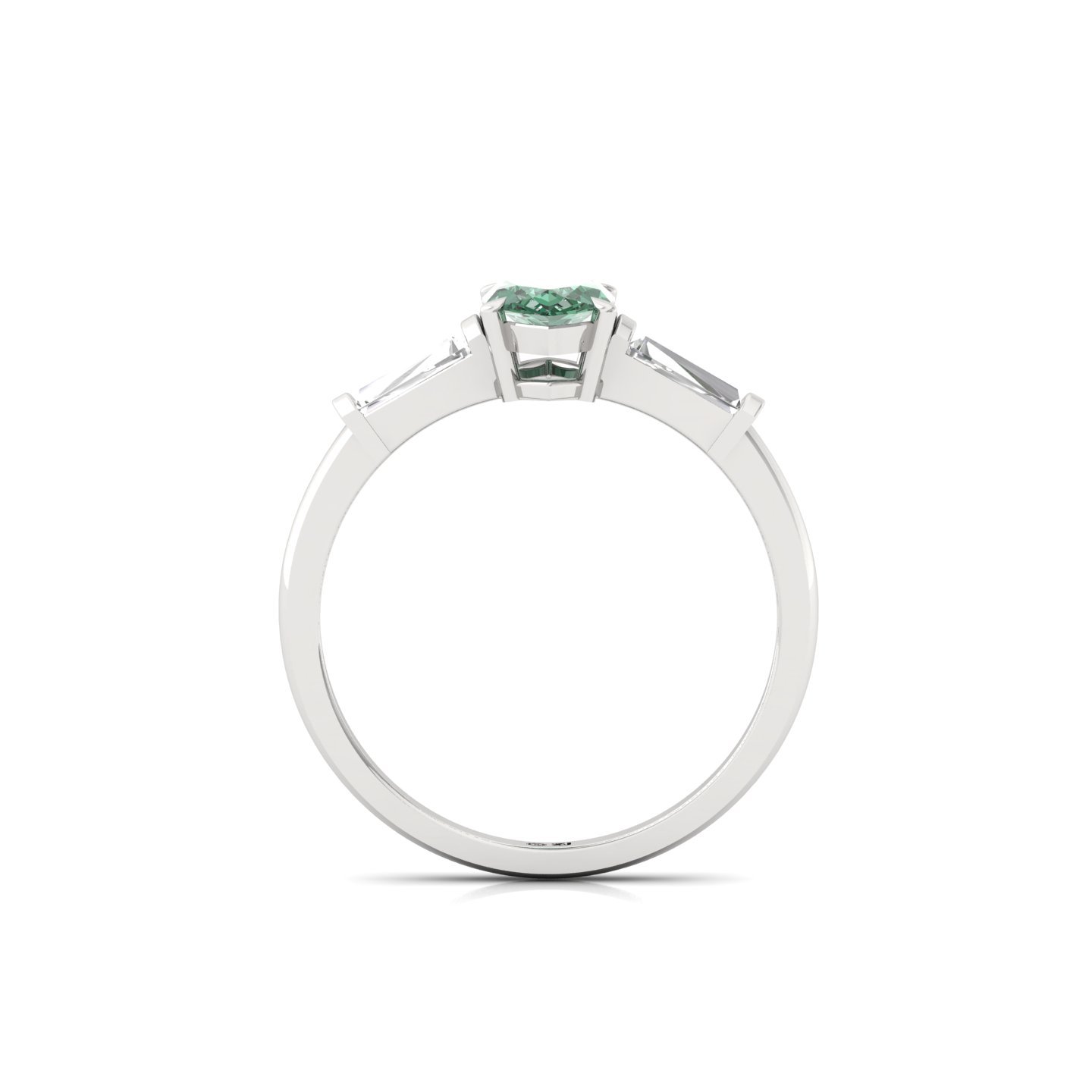 Marquise Cut Green Diamond Engagement Ring | Lab Grown CVD Diamond with Baguette Accents | 925 Silver | 10K | 14K | 18K - View 3