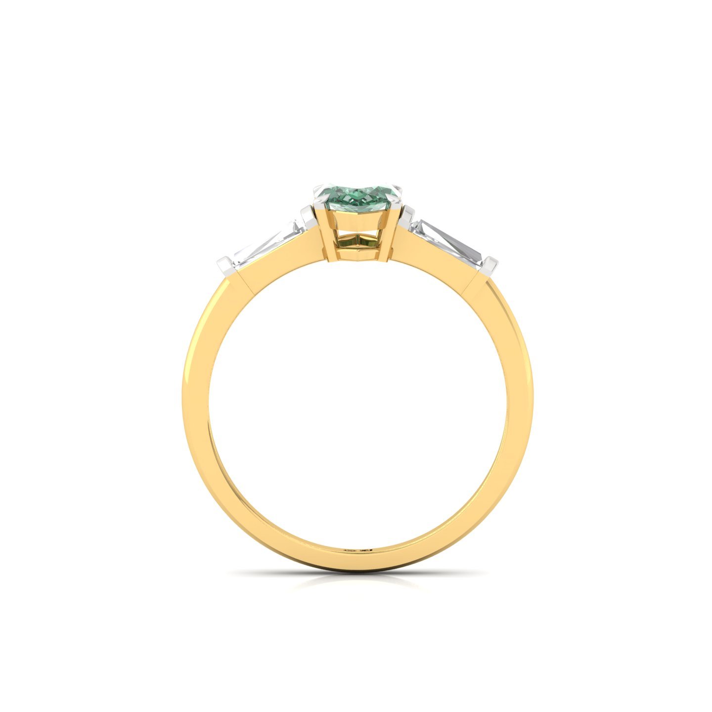 Marquise Cut Green Diamond Engagement Ring | Lab Grown CVD Diamond with Baguette Accents | 925 Silver | 10K | 14K | 18K - View 3