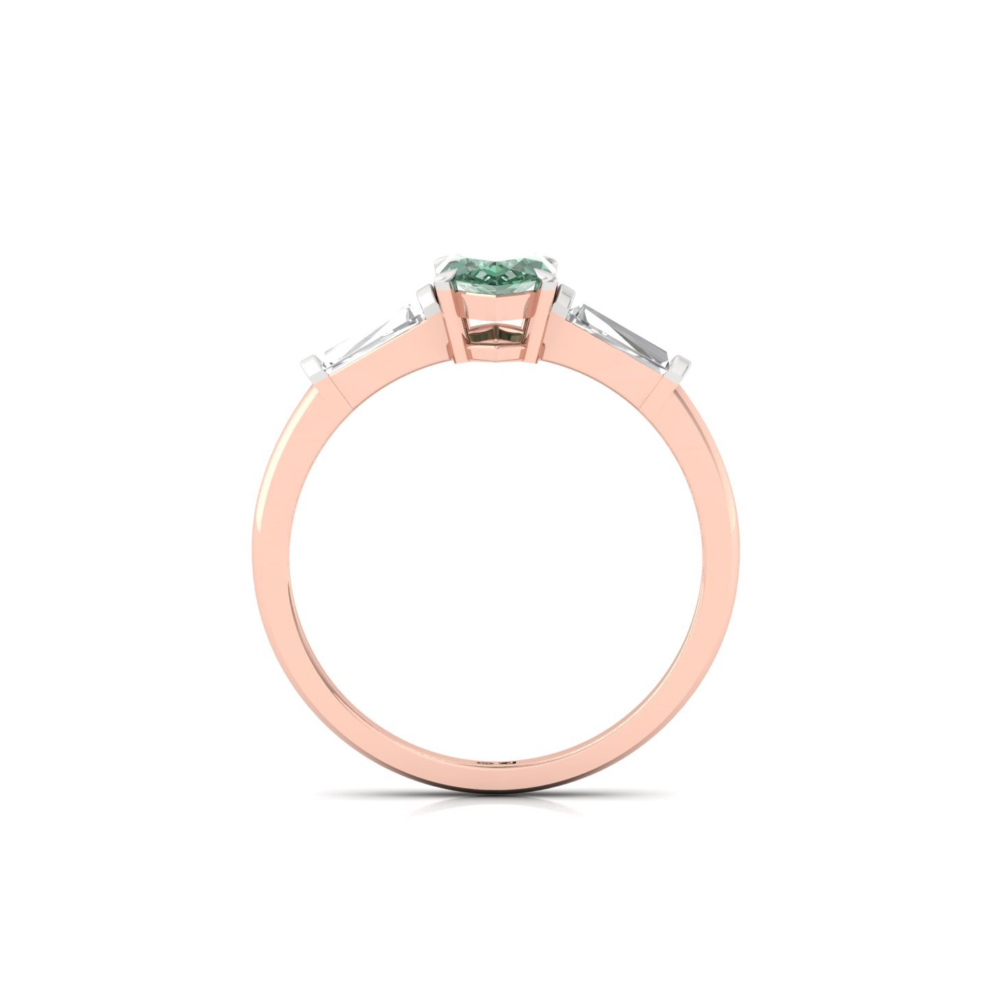 Marquise Cut Green Diamond Engagement Ring | Lab Grown CVD Diamond with Baguette Accents | 925 Silver | 10K | 14K | 18K - View 3