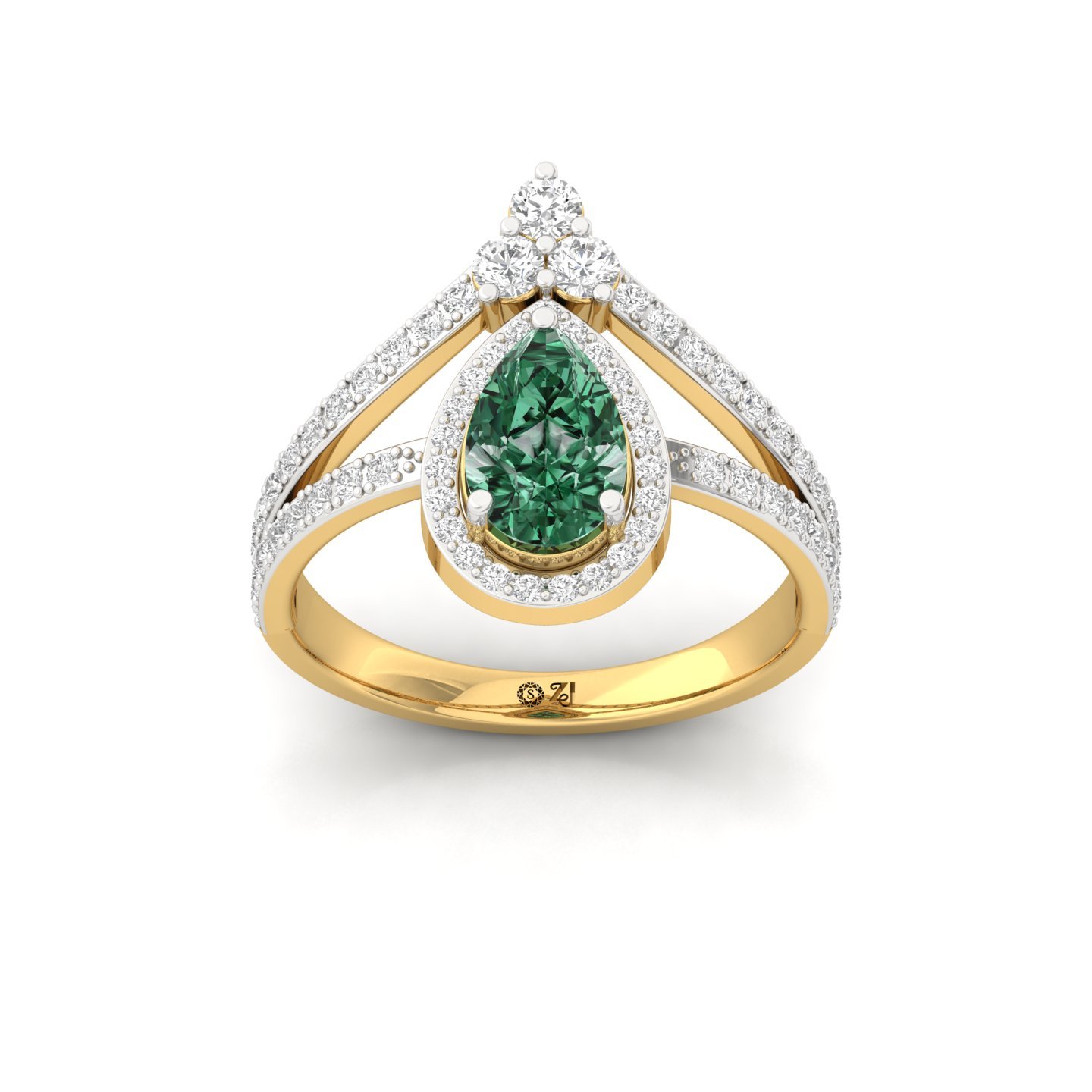 Pear Cut Green Diamond Halo Engagement Ring | Lab Grown CVD Diamond Statement Ring | 925 Silver | 10K | 14K | 18K - Gold Main View