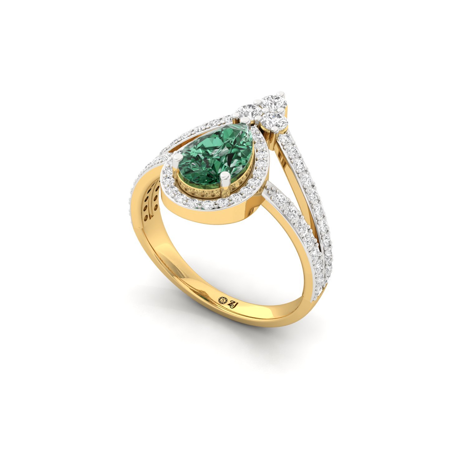 Pear Cut Green Diamond Halo Engagement Ring | Lab Grown CVD Diamond Statement Ring | 925 Silver | 10K | 14K | 18K - View 2