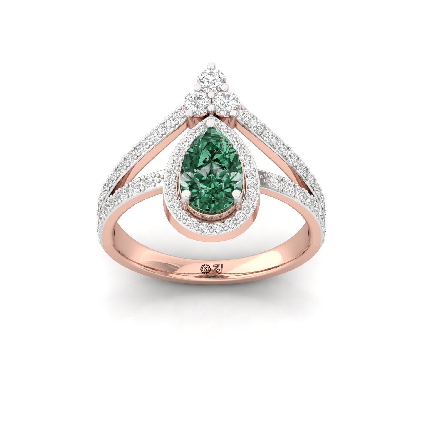 Pear Cut Green Diamond Halo Engagement Ring | Lab Grown CVD Diamond Statement Ring | 925 Silver | 10K | 14K | 18K - Rose Gold Main View
