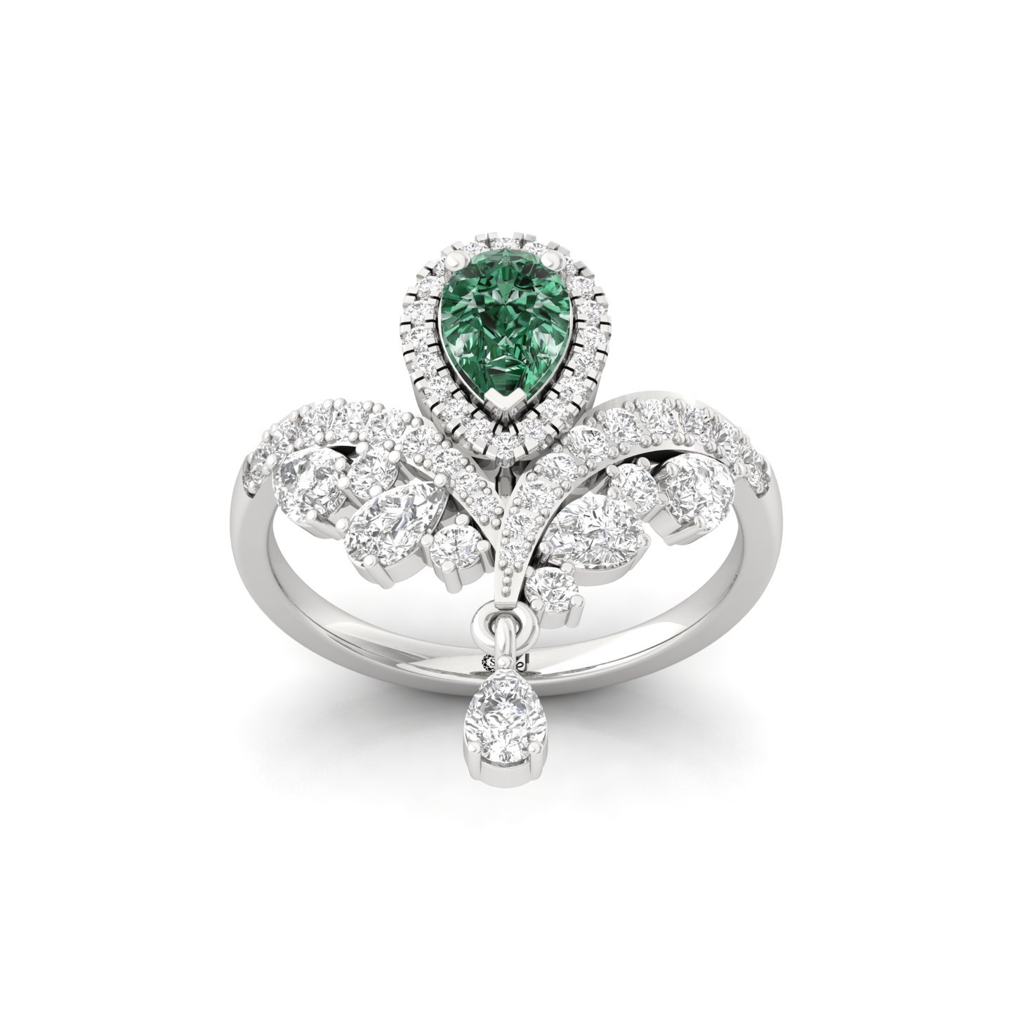 Pear Cut Green Diamond Designer Cocktail Ring | Lab Grown CVD Diamond Statement Jewellery | 925 Silver | 10K | 14K | 18K - Main View