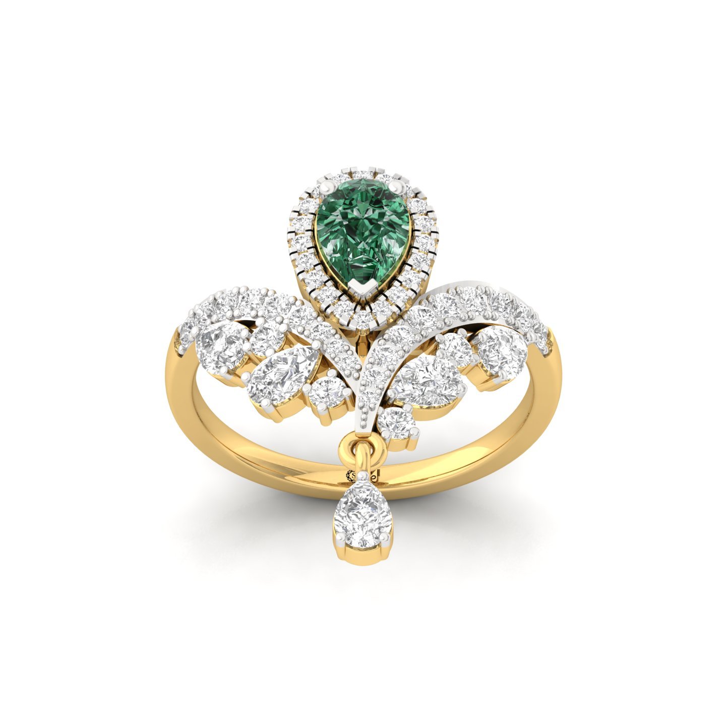 Pear Cut Green Diamond Designer Cocktail Ring | Lab Grown CVD Diamond Statement Jewellery | 925 Silver | 10K | 14K | 18K - Gold Main View
