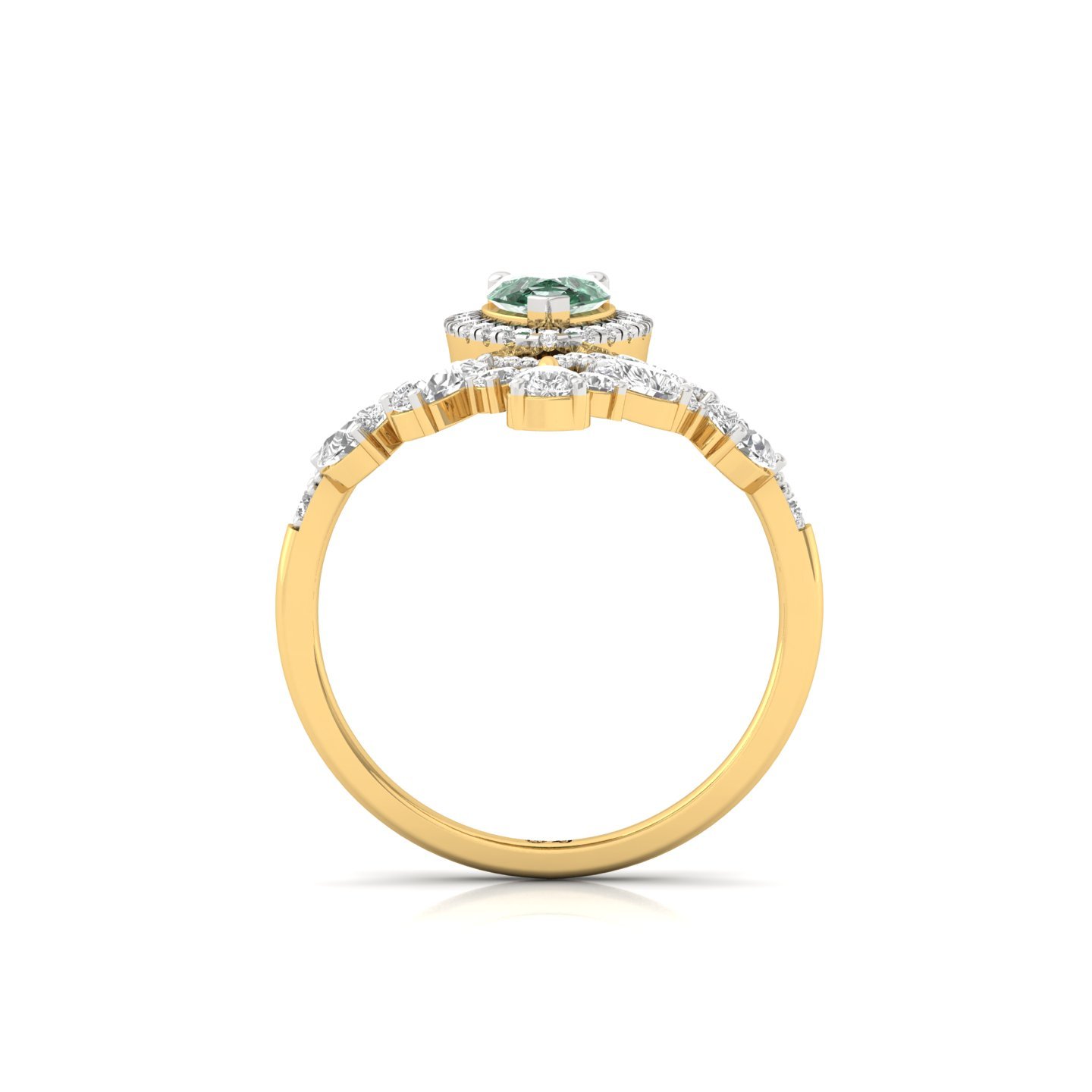 Pear Cut Green Diamond Designer Cocktail Ring | Lab Grown CVD Diamond Statement Jewellery | 925 Silver | 10K | 14K | 18K - View 3