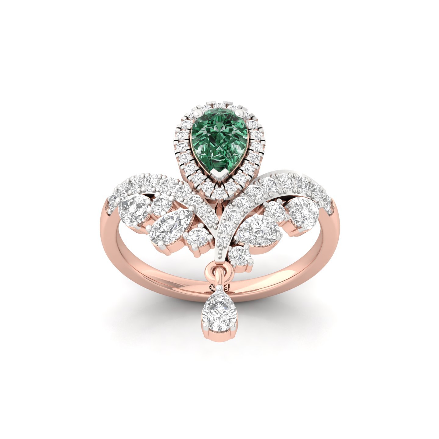 Pear Cut Green Diamond Designer Cocktail Ring | Lab Grown CVD Diamond Statement Jewellery | 925 Silver | 10K | 14K | 18K - Rose Gold Main View