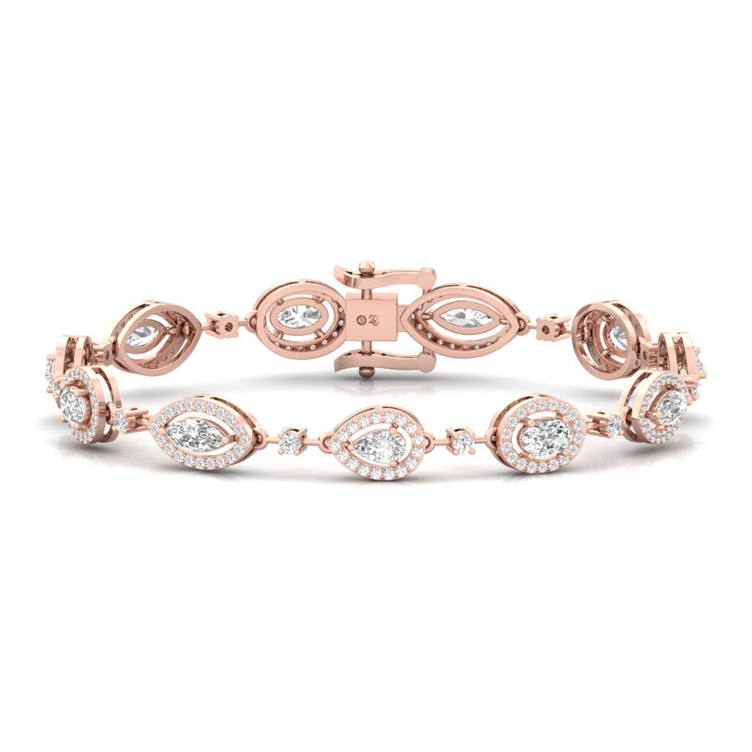 Mixed Cut Diamond Tennis Bracelet | Lab Grown CVD Diamond Luxury Bracelet | 925 Silver | 10K | 14K | 18K - Rose Gold Main View