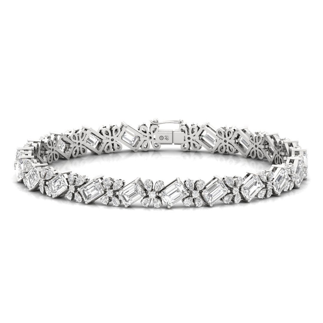 Emerald & Pear Cut Diamond Bracelet | Lab Grown CVD Diamond Luxury Tennis Bracelet | 925 Silver | 10K | 14K | 18K - Main View