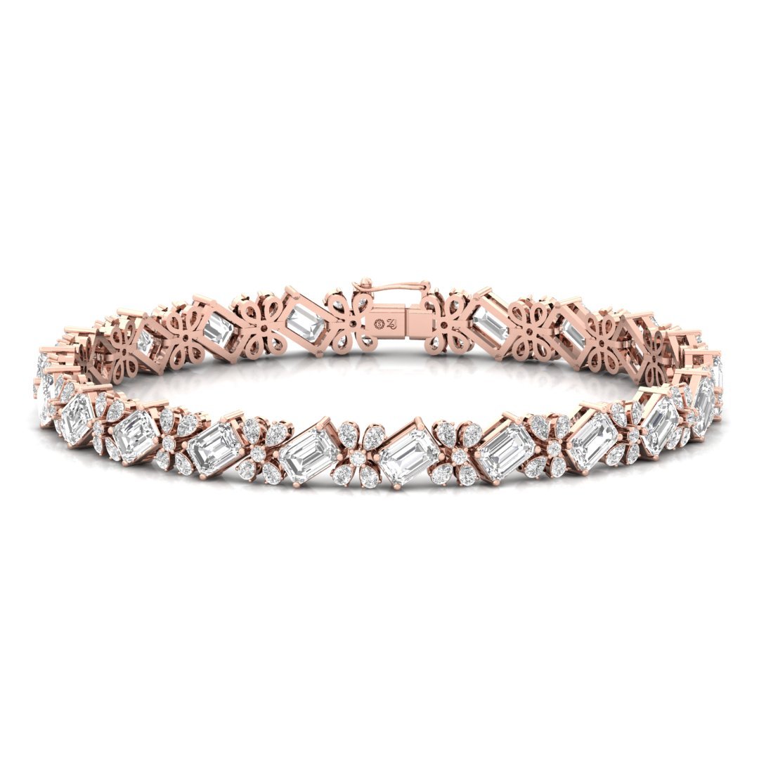 Emerald & Pear Cut Diamond Bracelet | Lab Grown CVD Diamond Luxury Tennis Bracelet | 925 Silver | 10K | 14K | 18K - Rose Gold Main View