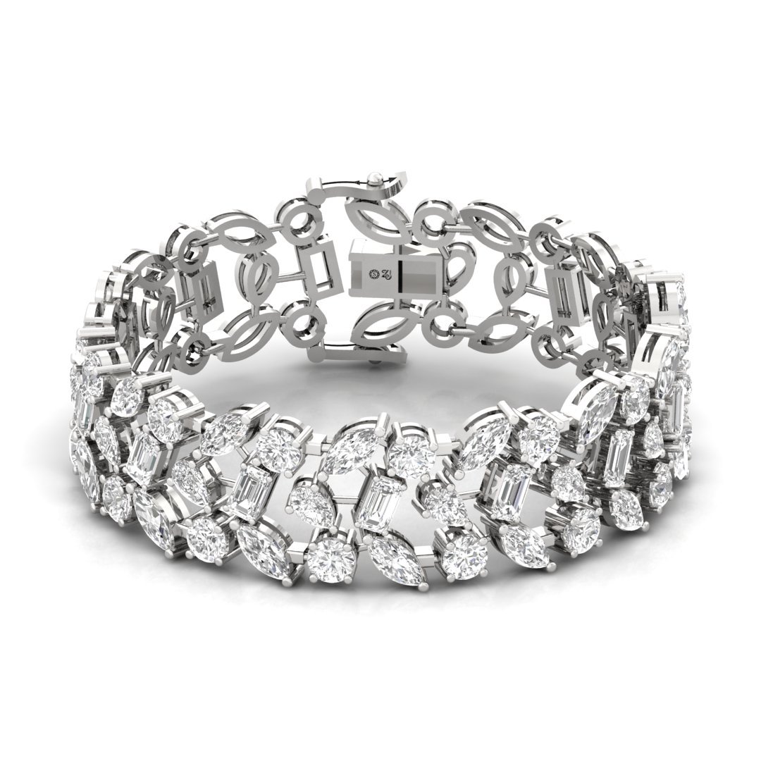 Emerald, Marquise & Pear Cut Diamond Bracelet | Lab Grown CVD Diamond Wide Statement Bracelet | 925 Silver | 10K | 14K | 18K - Main View