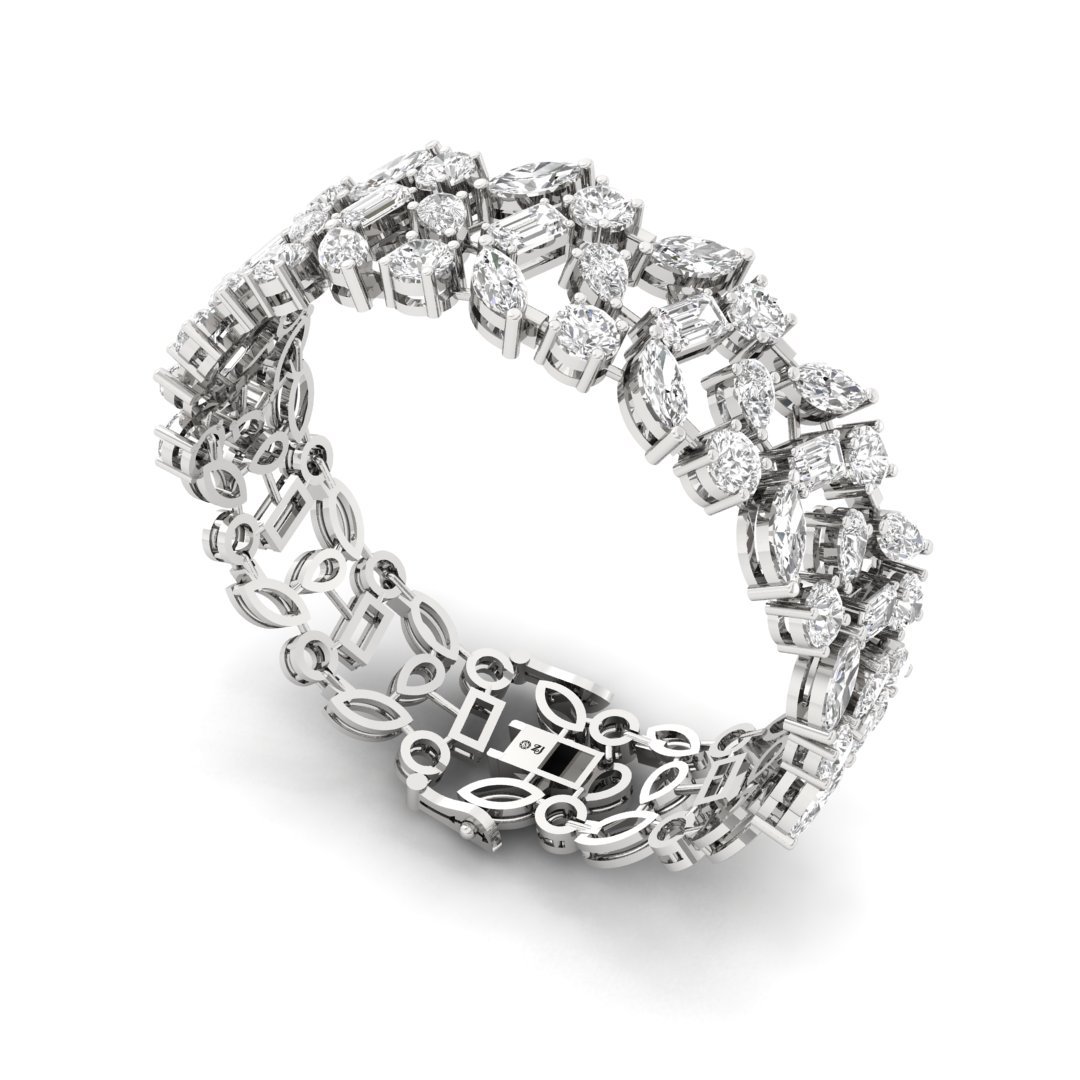 Emerald, Marquise & Pear Cut Diamond Bracelet | Lab Grown CVD Diamond Wide Statement Bracelet | 925 Silver | 10K | 14K | 18K - View 2