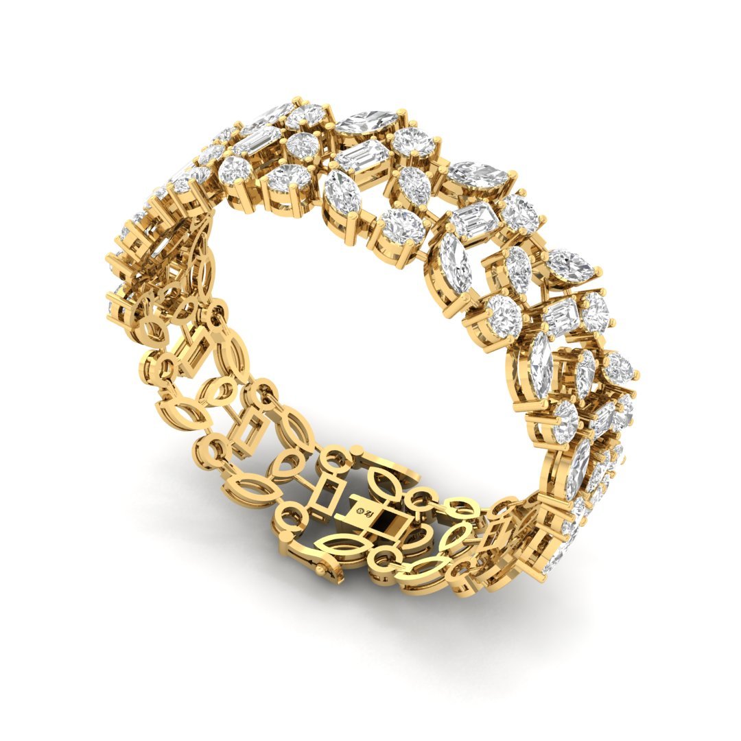 Emerald, Marquise & Pear Cut Diamond Bracelet | Lab Grown CVD Diamond Wide Statement Bracelet | 925 Silver | 10K | 14K | 18K - View 2