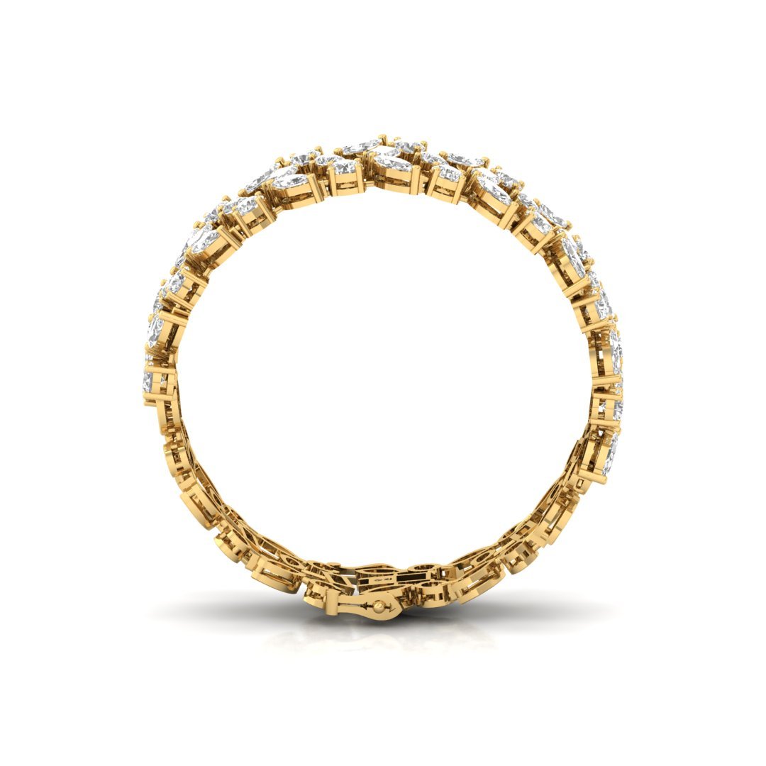 Emerald, Marquise & Pear Cut Diamond Bracelet | Lab Grown CVD Diamond Wide Statement Bracelet | 925 Silver | 10K | 14K | 18K - View 3