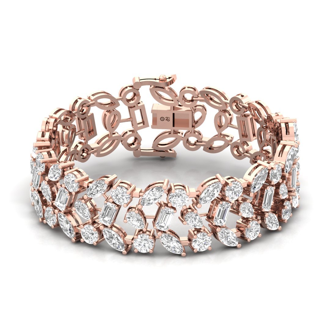 Emerald, Marquise & Pear Cut Diamond Bracelet | Lab Grown CVD Diamond Wide Statement Bracelet | 925 Silver | 10K | 14K | 18K - Rose Gold Main View