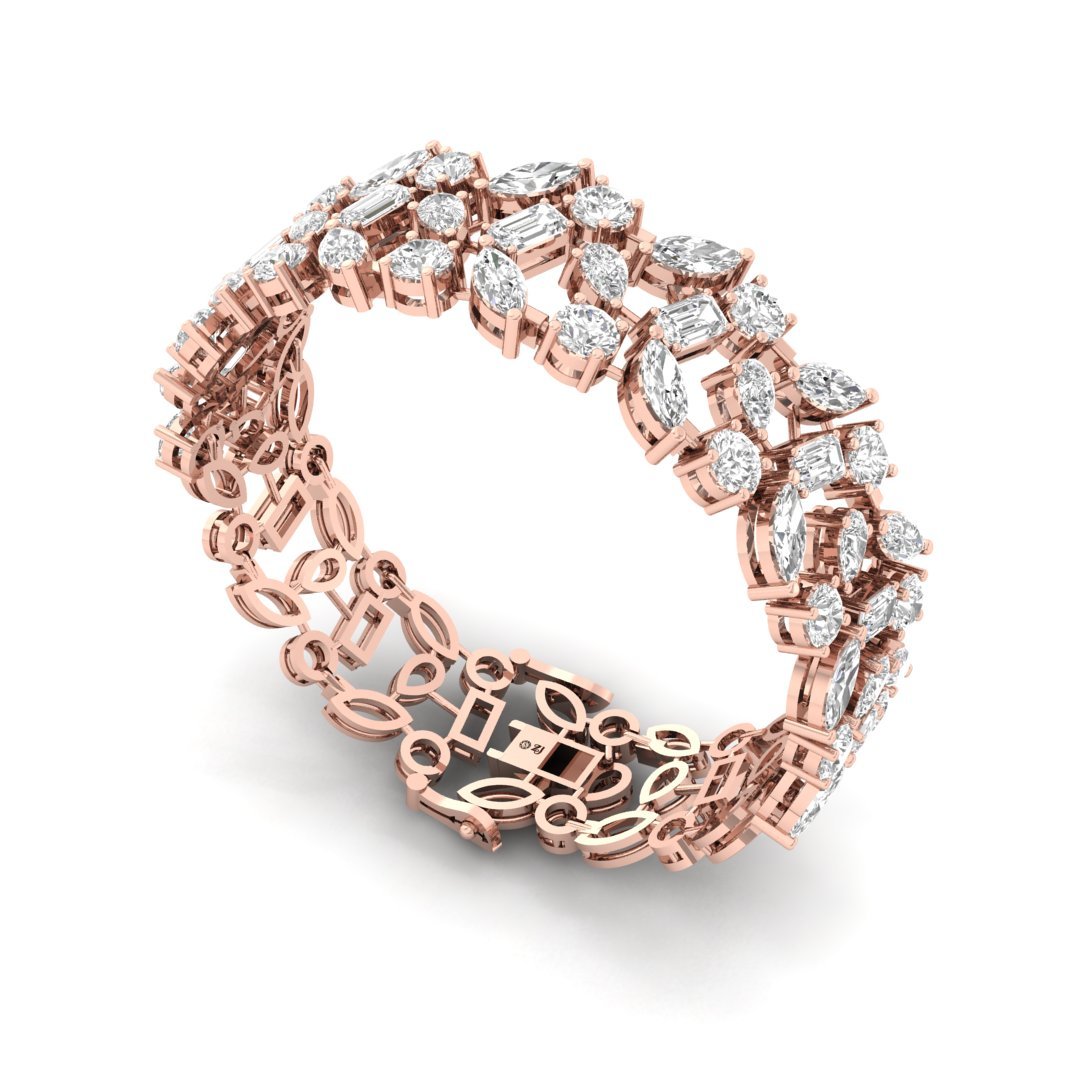 Emerald, Marquise & Pear Cut Diamond Bracelet | Lab Grown CVD Diamond Wide Statement Bracelet | 925 Silver | 10K | 14K | 18K - View 2