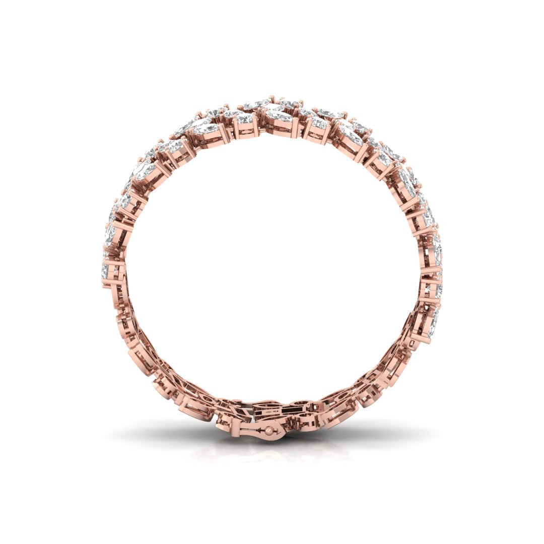 Emerald, Marquise & Pear Cut Diamond Bracelet | Lab Grown CVD Diamond Wide Statement Bracelet | 925 Silver | 10K | 14K | 18K - View 3