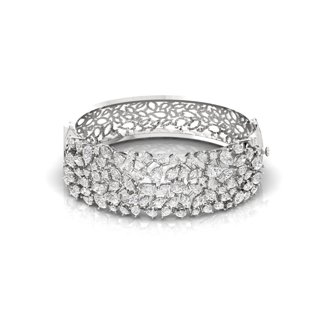 Pear & Marquise Cut Diamond Wide Bangle Bracelet | Lab Grown CVD Diamond Luxury Statement Jewellery | 925 Silver | 10K | 14K | 18K - Main View