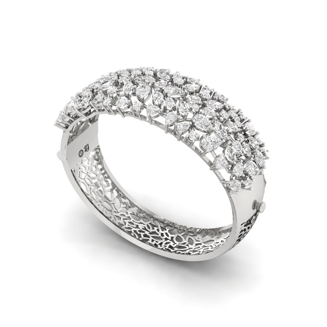 Pear & Marquise Cut Diamond Wide Bangle Bracelet | Lab Grown CVD Diamond Luxury Statement Jewellery | 925 Silver | 10K | 14K | 18K - View 2