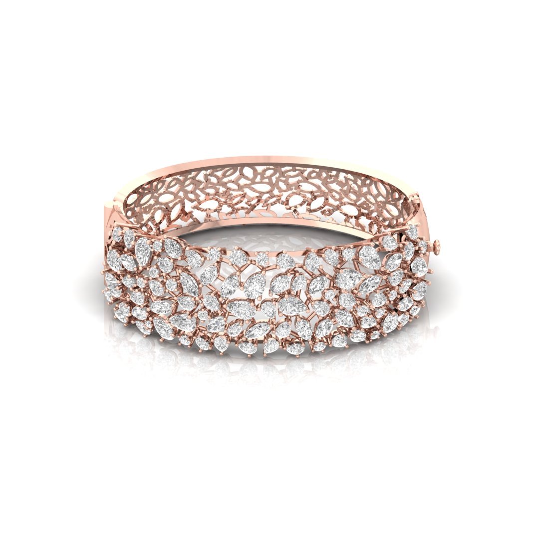 Pear & Marquise Cut Diamond Wide Bangle Bracelet | Lab Grown CVD Diamond Luxury Statement Jewellery | 925 Silver | 10K | 14K | 18K - Rose Gold Main View