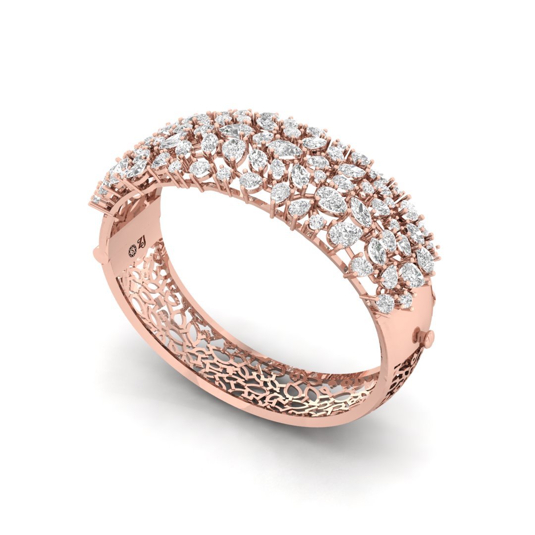 Pear & Marquise Cut Diamond Wide Bangle Bracelet | Lab Grown CVD Diamond Luxury Statement Jewellery | 925 Silver | 10K | 14K | 18K - View 2