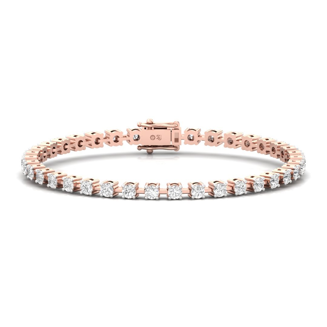 Round Cut Diamond Tennis Bracelet | Classic Lab Grown CVD Diamond Line Bracelet | 925 Silver | 10K | 14K | 18K - Rose Gold Main View