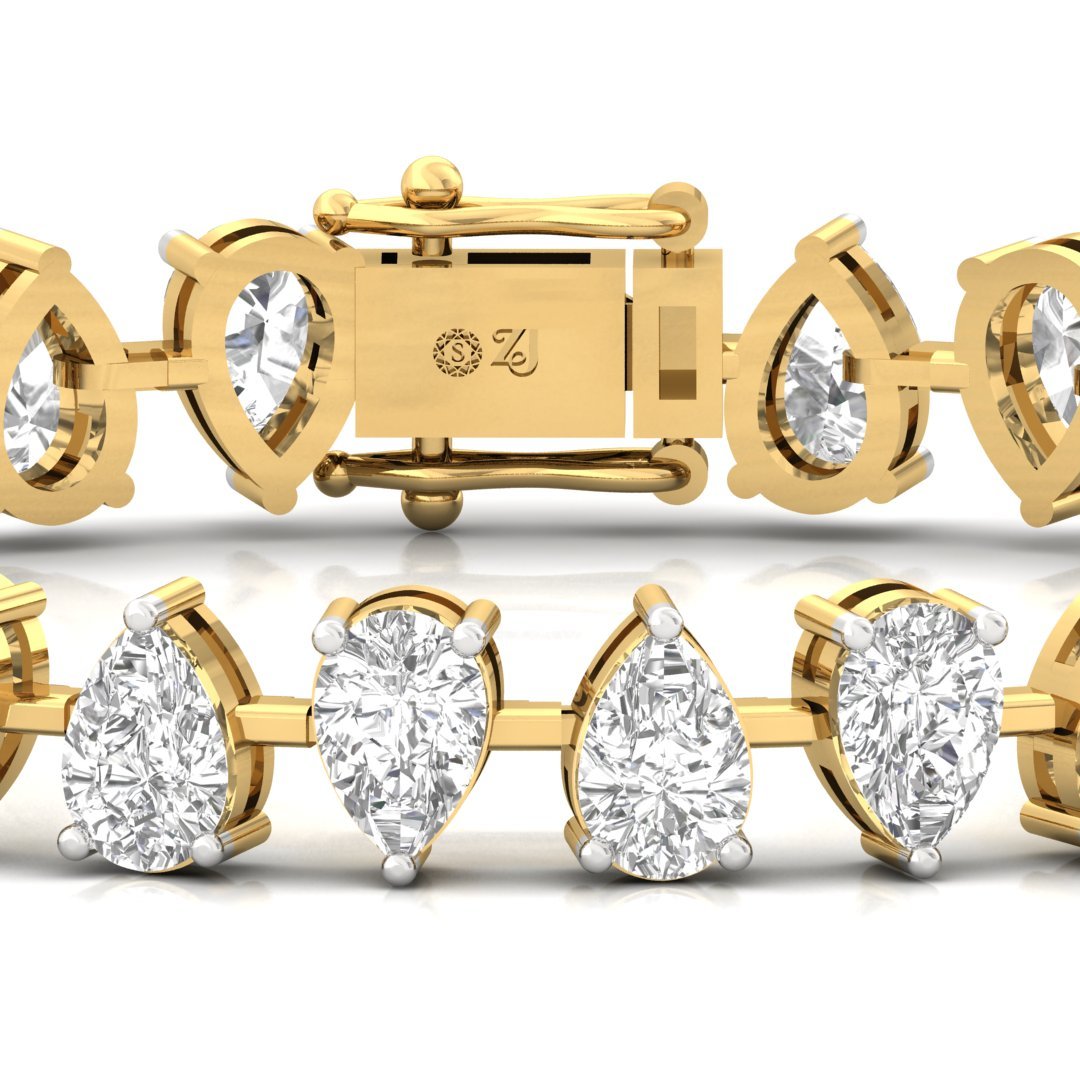 Pear Cut Diamond Tennis Bracelet | Elegant Lab Grown CVD Diamond Line Bracelet | 925 Silver | 10K | 14K | 18K - View 2