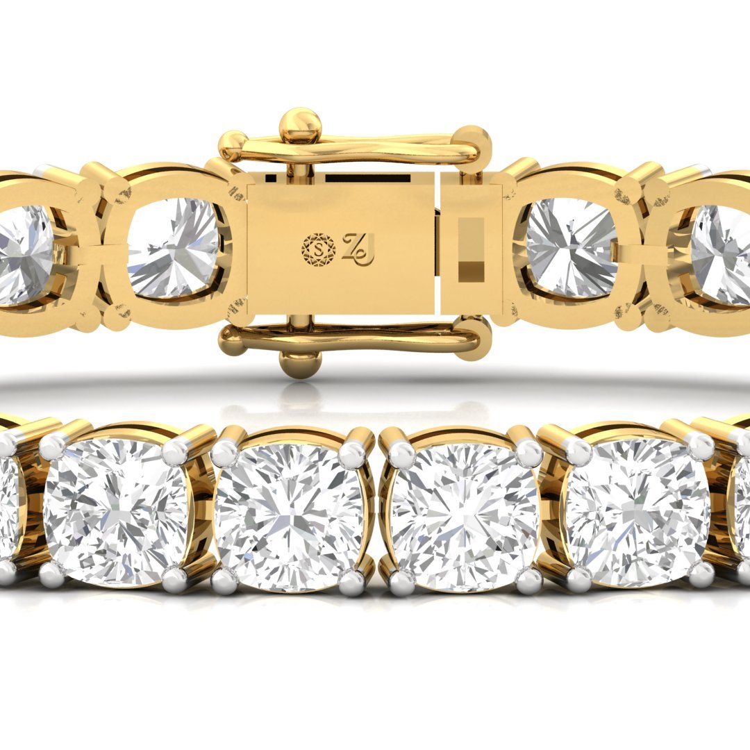 Cushion Cut Diamond Tennis Bracelet | Luxury Lab Grown CVD Diamond Line Bracelet | 925 Silver | 10K | 14K | 18K - View 2