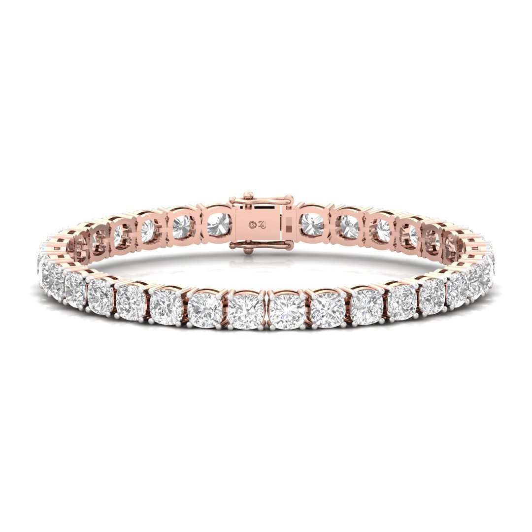Cushion Cut Diamond Tennis Bracelet | Luxury Lab Grown CVD Diamond Line Bracelet | 925 Silver | 10K | 14K | 18K - Rose Gold Main View