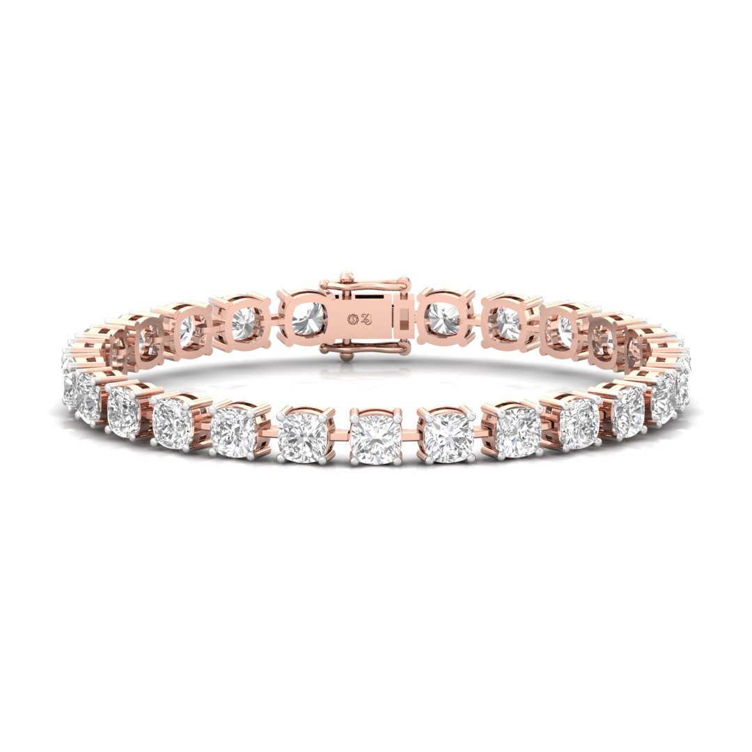 Cushion Cut Diamond Tennis Bracelet | Elegant Lab Grown CVD Diamond Line Bracelet | 925 Silver | 10K | 14K | 18K - Rose Gold Main View