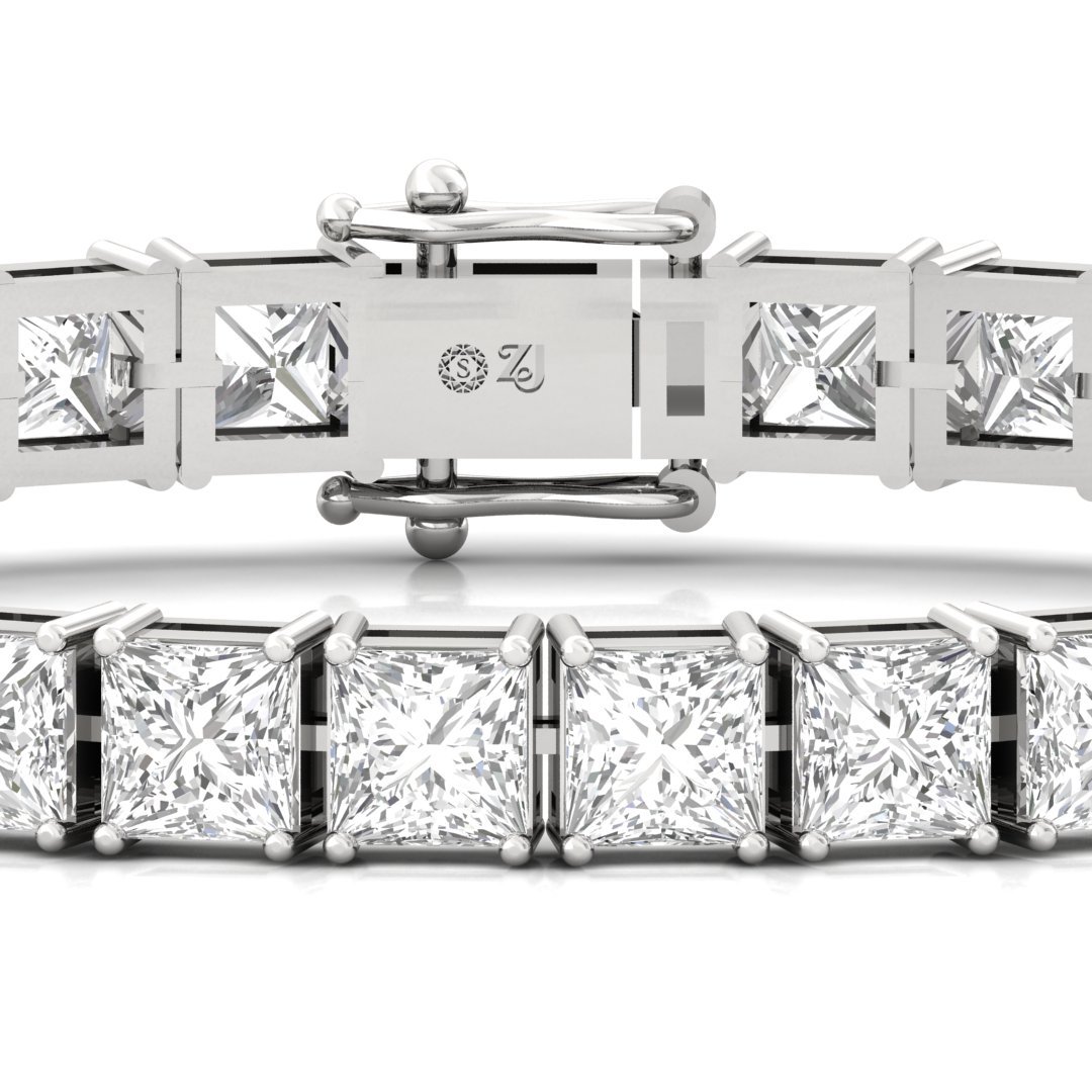 Princess Cut Diamond Tennis Bracelet | Luxurious Lab Grown CVD Diamond Line Bracelet | 925 Silver | 10K | 14K | 18K - View 2